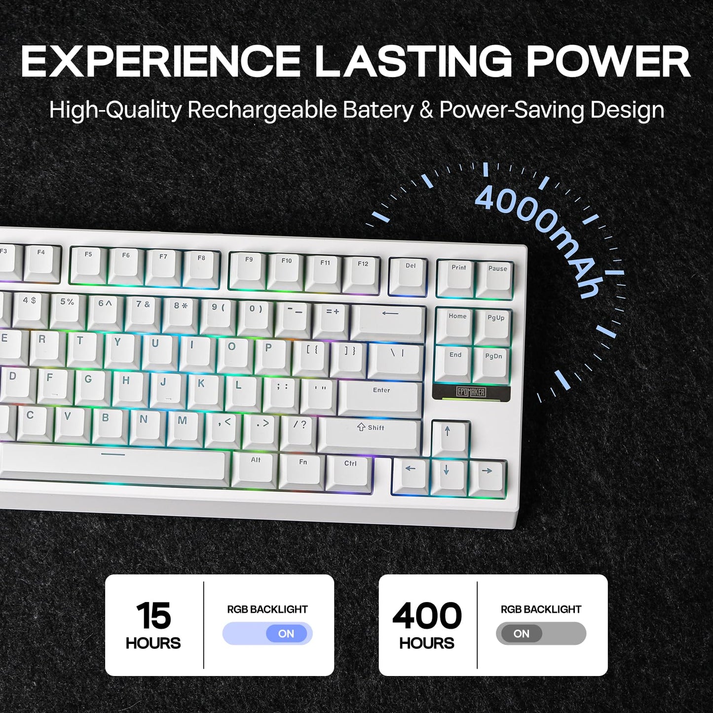 EPOMAKER G84 80% RGB Gaming Mechanical Keyboard, 2.4GHz/ Type-C/BT Wireless Keyboard, QMK/VIA Programmable, Hot-Swappable, NKRO, with Shine Through PBT Keycaps for Gamers (White, Creamy Jade Switch)