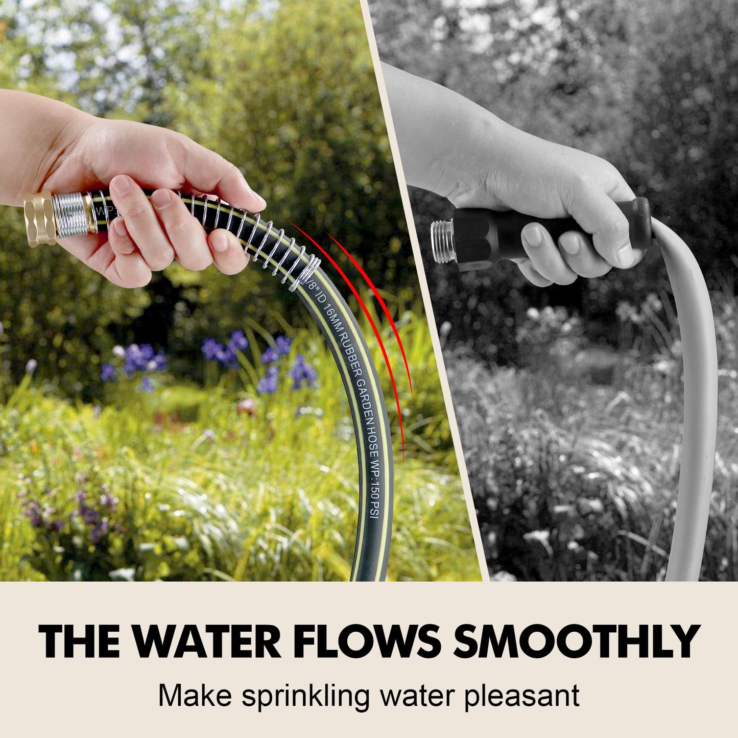 Wurzberge Rubber Garden Water Hose 25ft, Leak Proof Garden Hose with Brass Connector, Flexible and Lightweight for Easy Move Round Yard
