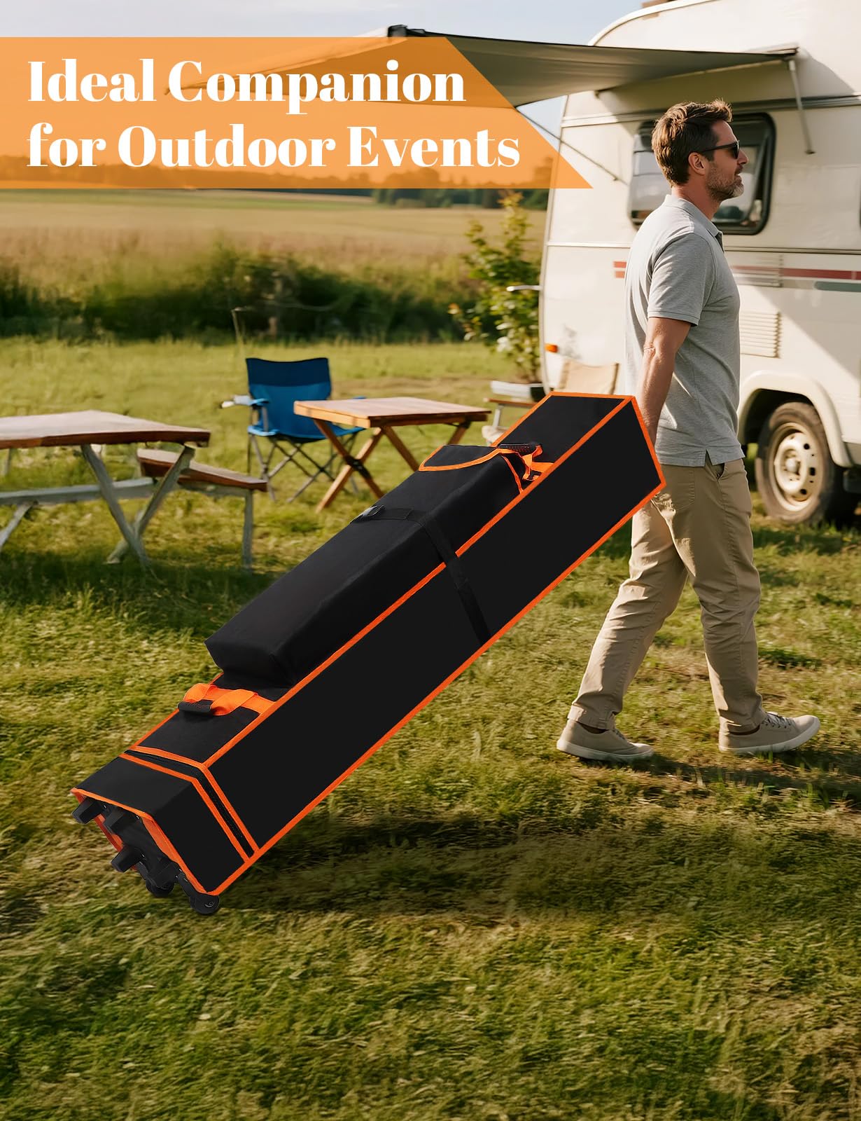 Heavy Duty Canopy Bag Replacement, Large Tent Storage Bag with Roller Wheels 63X10X10in, 800D Oxford Fabric Pop Up Canopy Replacement Parts
