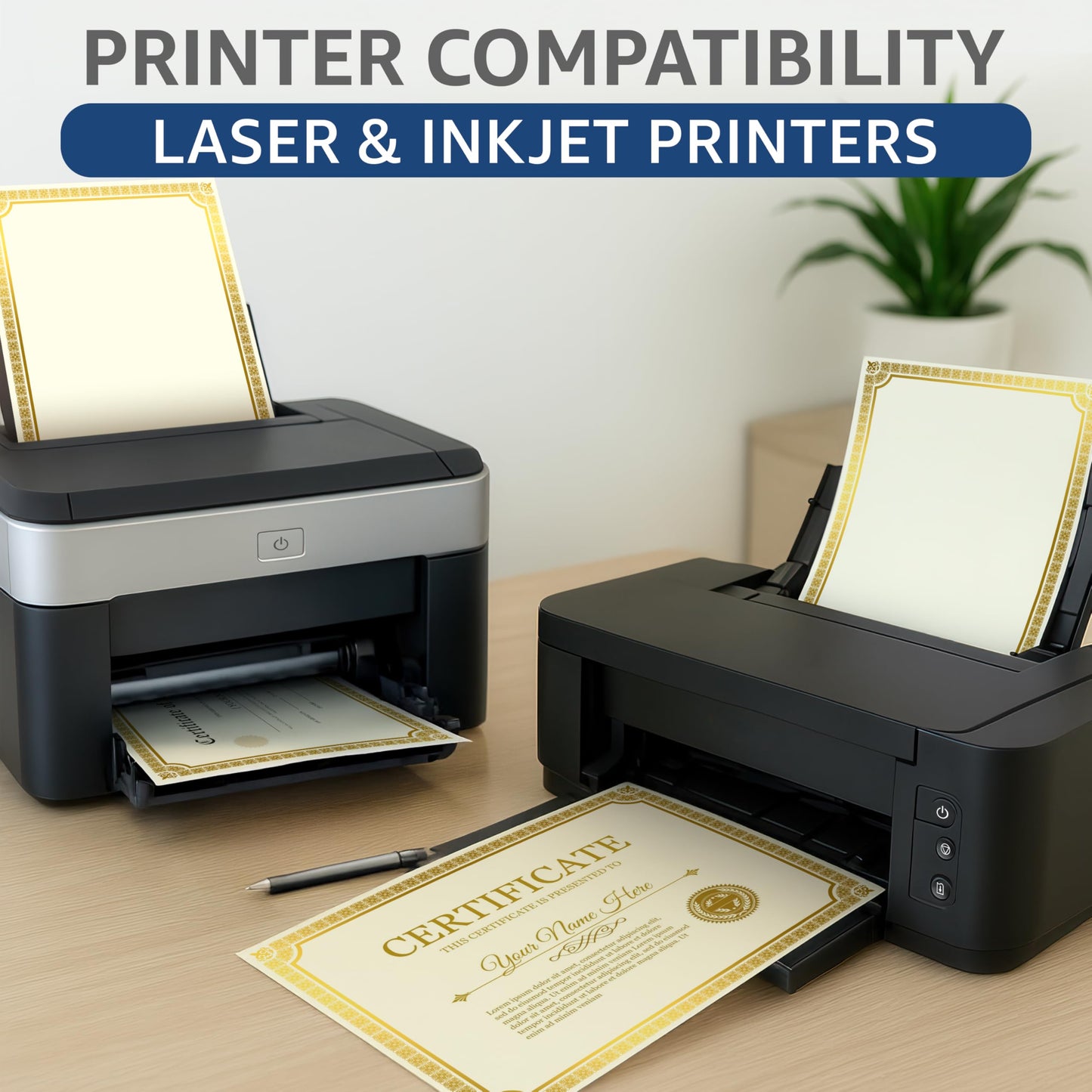 100 Certificate Paper 8.5 x 11 for Printing - Blank Certificate Papers for Award Certificates & Diploma Paper - Premium Gold Foil Award Papers Cardstock for Awards & Certificates Graduation
