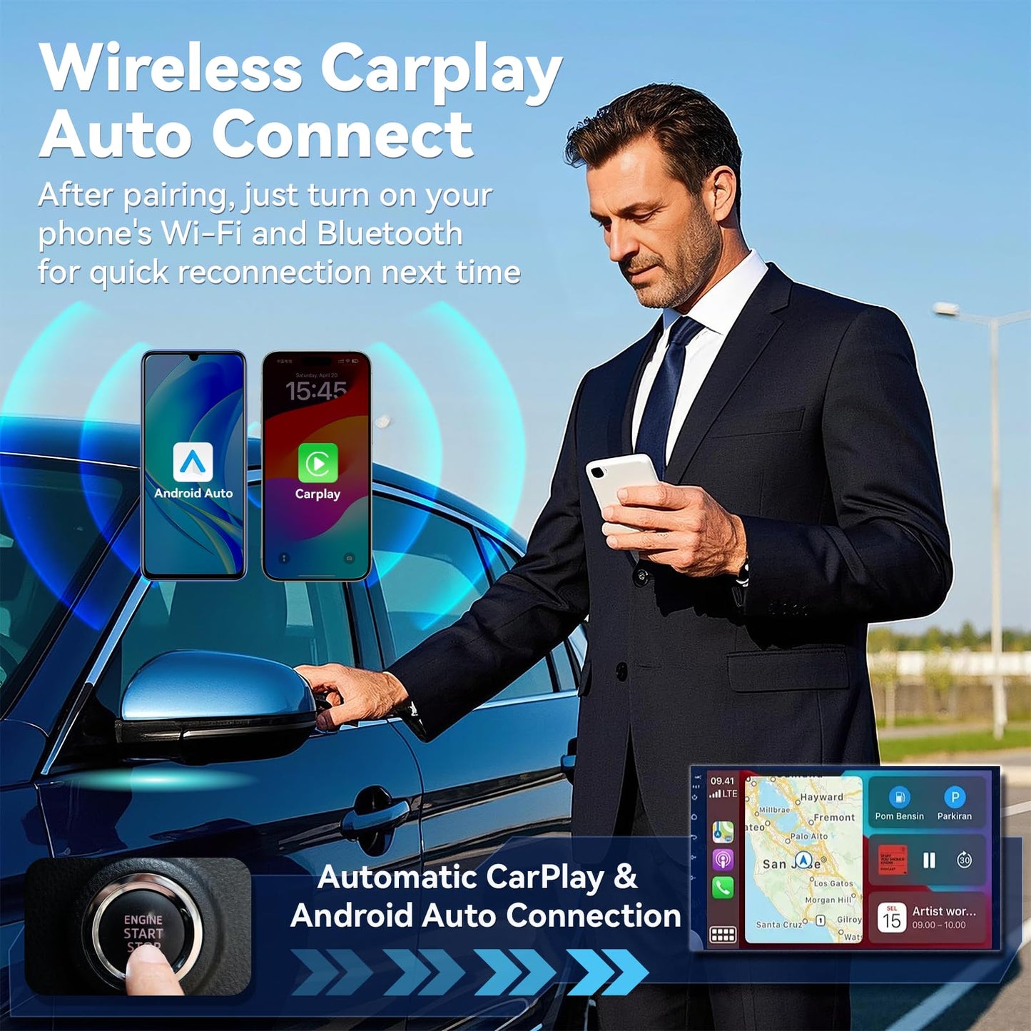Mini Wireless CarPlay Adapter for iPhone,2 in 1 for Apple Carplay and Android Auto Adapter,Convert Wired to Wireless, Plug & Play, USB to USB-C/Type-C, Stable Control & No Delay, Black