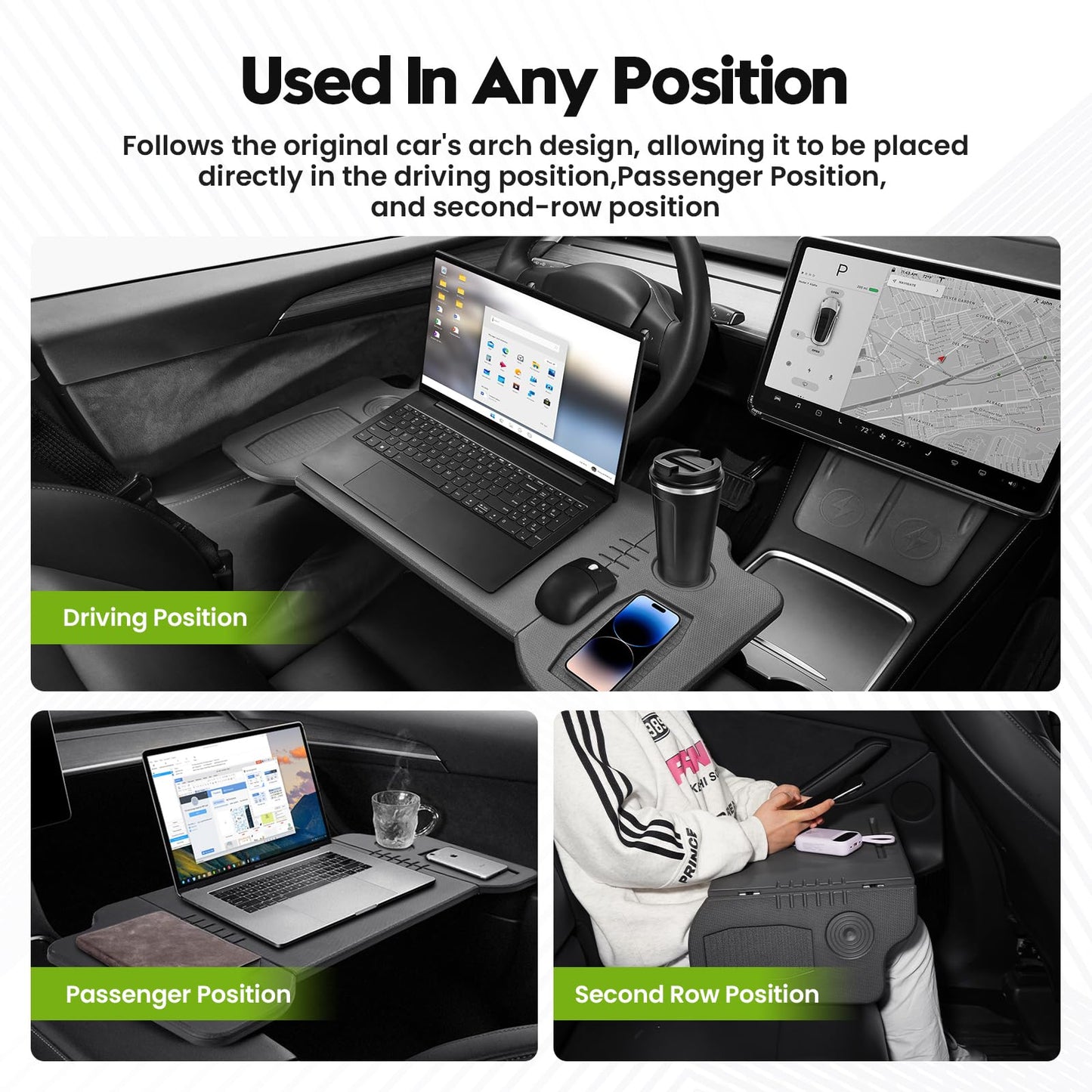 Cacartist Foldable Car Tray Custom Fit for Tesla Model 3 Model Y Accessories 2025 Upgraded Foldable Car Tray Desk Steering Wheel Table for Travel Remote Work Camping