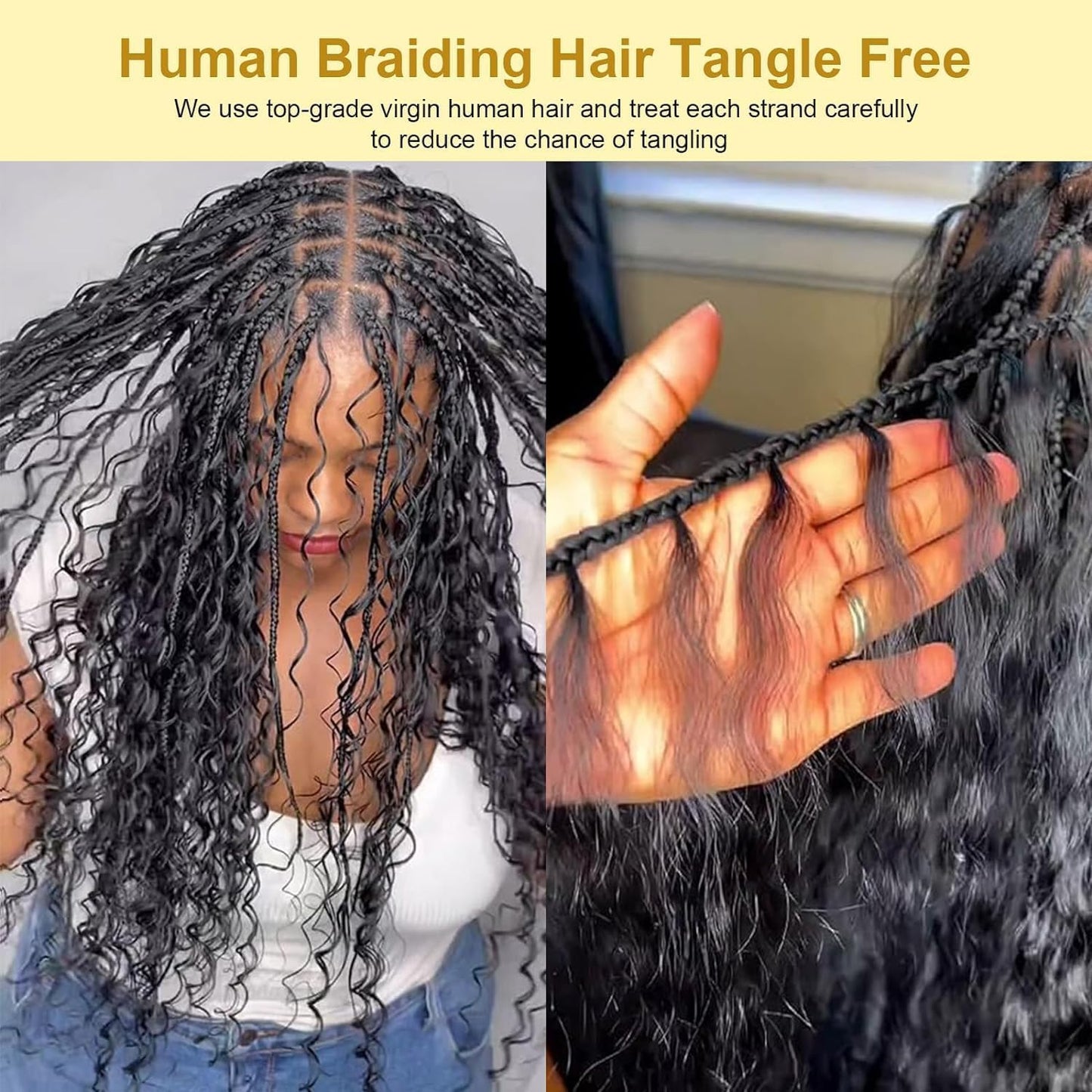 Human Braiding Hair 16 Inch Water Wave Bulk Human Hair Braiding Hair for Boho Braids No Weft Bundle 10A Unprocessed Brazilian Virgin Curly Human Hair Extensions for Braiding 2 Bundle 100g