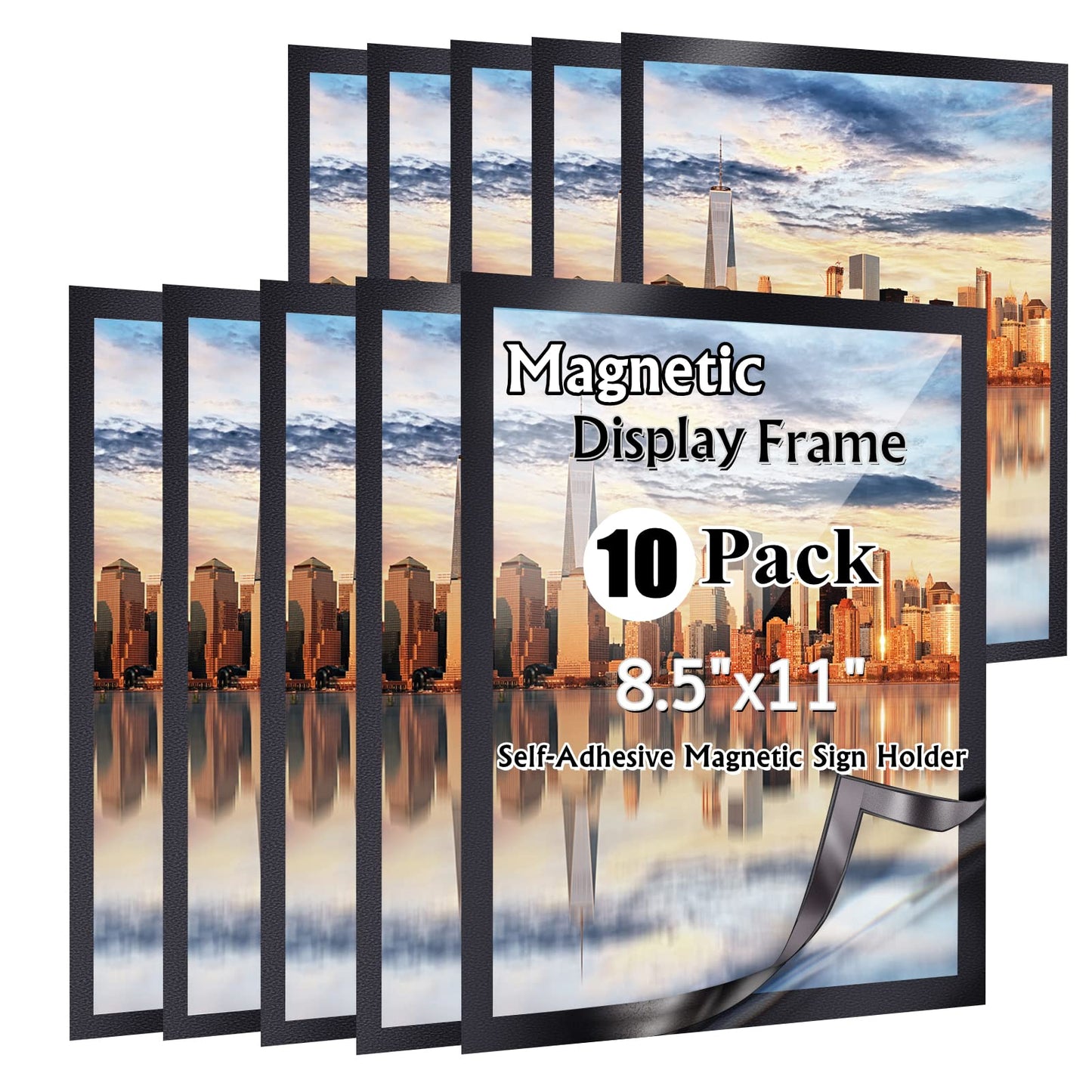 Gocoffun Magnetic Sign Holder 8.5x11, Self Adhesive Magnetic Display Frame 10 Pack, PVC Waterproof Clear Display for Home, School, Office Wall,Store, Pictrue Display Frame (Black)