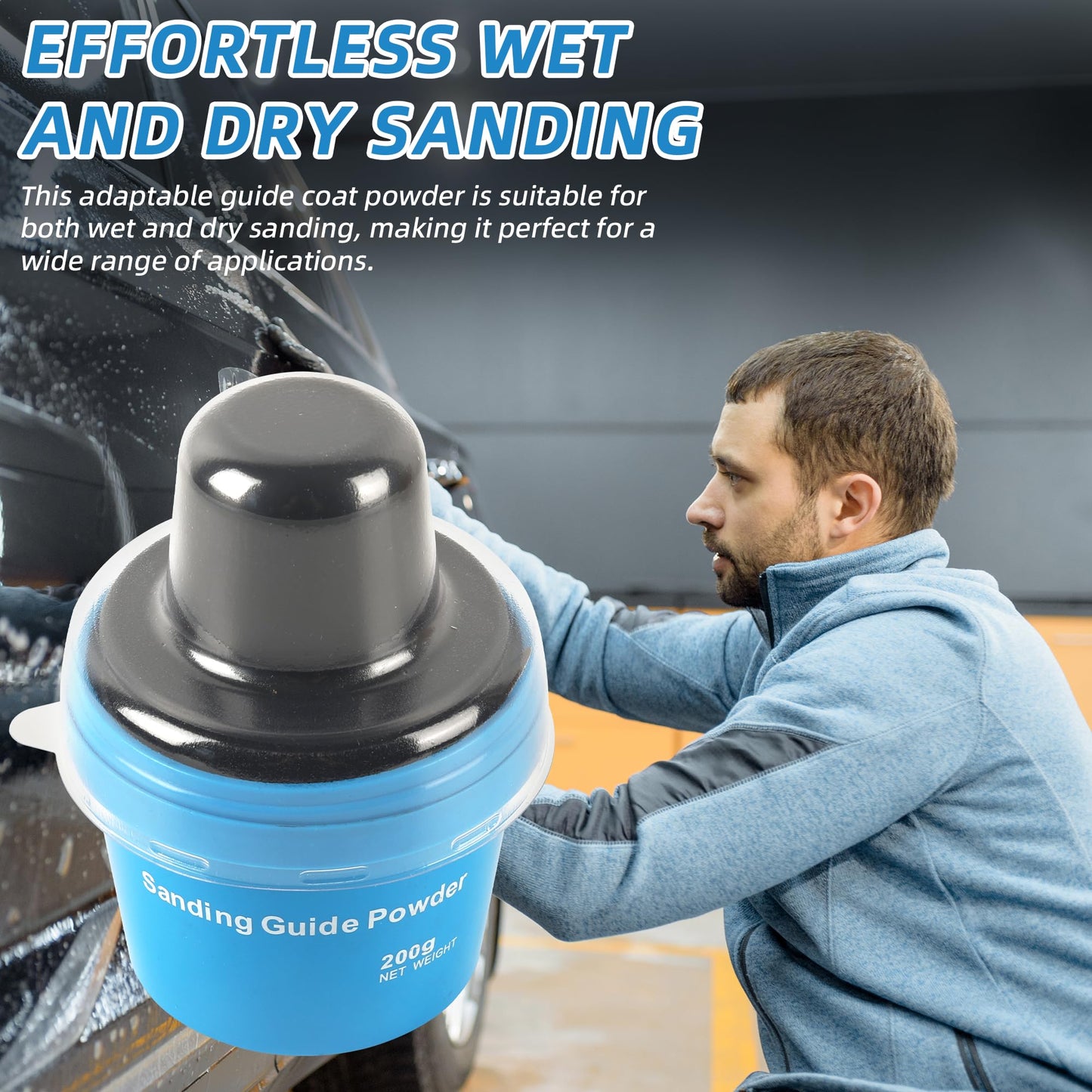 Calvana 7 oz Black Dry Guide Coat Powder, Dry Guide Coat kit for Wet & Dry Auto Body Sanding, Ideal fof Auto Body Repair, Highlights Scratches, Finds Pinholes Defects, and Low Spots