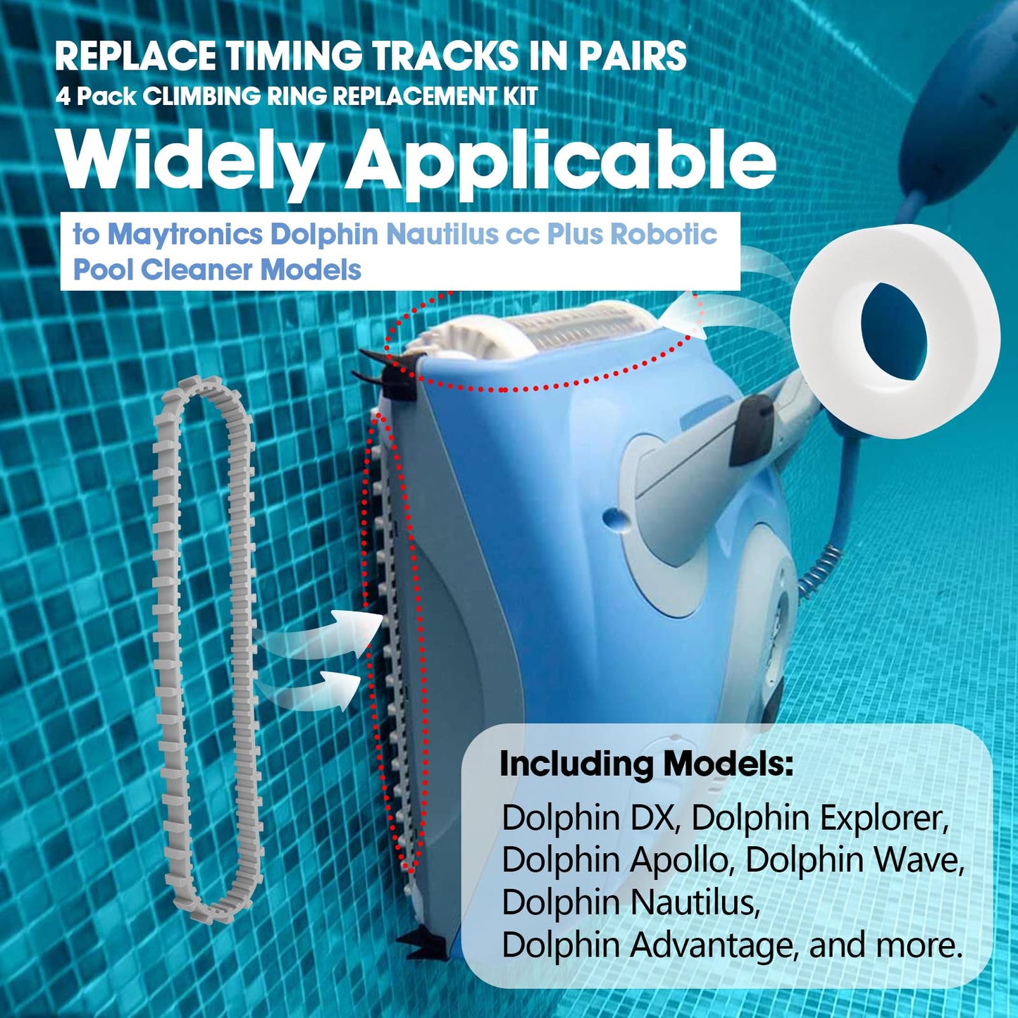 Pool Cleaner Accessories, The Climbing Ring Replacement 6101611-R4, Timing Track 9985006-R2 and 3884997-R6 Guide Wheels Pulley Gears Combo Kits for Maytronics Dolphin Nautilus cc Plus Parts
