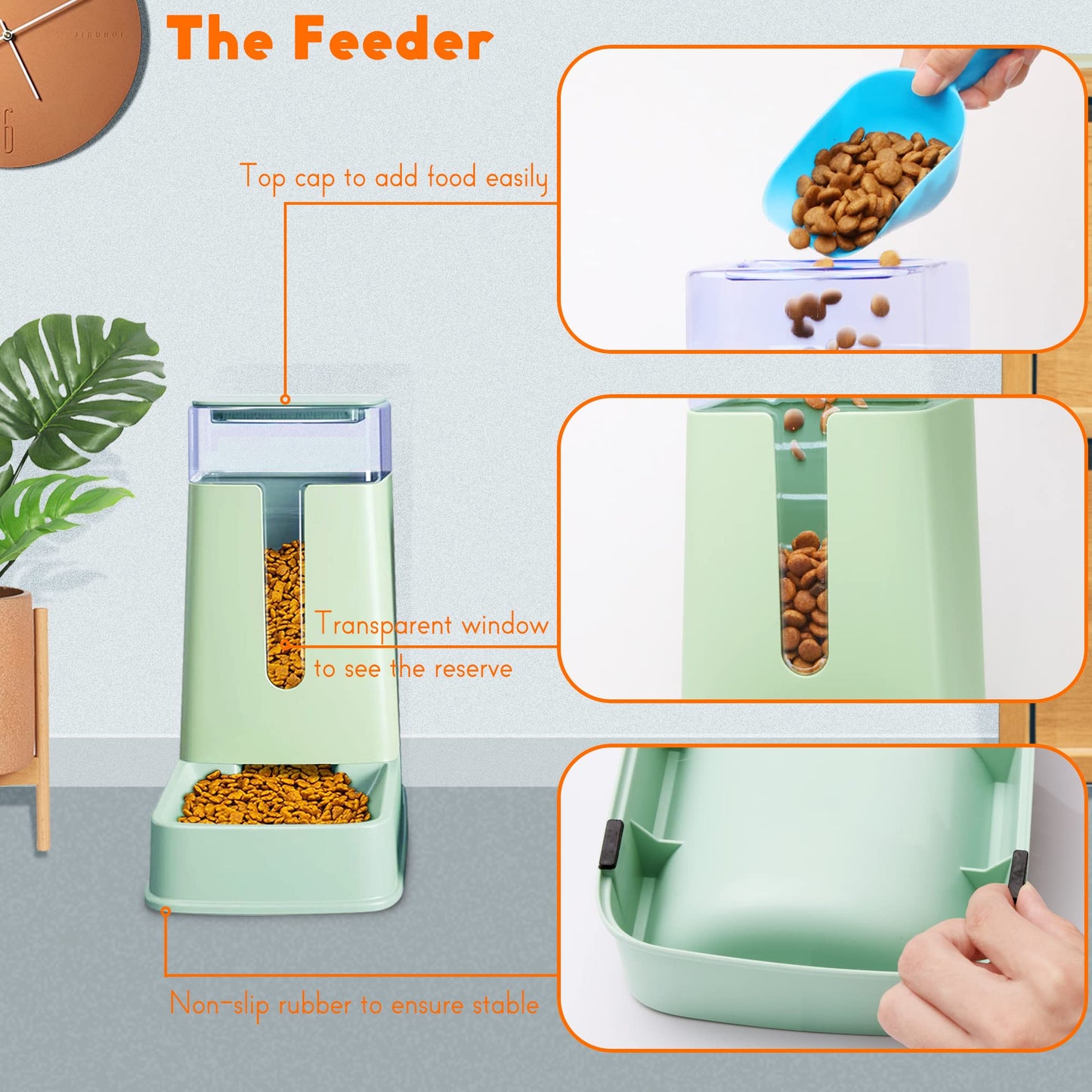Automatic Pet Feeder Small&Medium Pets Automatic Food Feeder and Waterer Set 3.8L, Travel Supply Feeder and Water Dispenser for Dogs Cats Pets (Light Green)