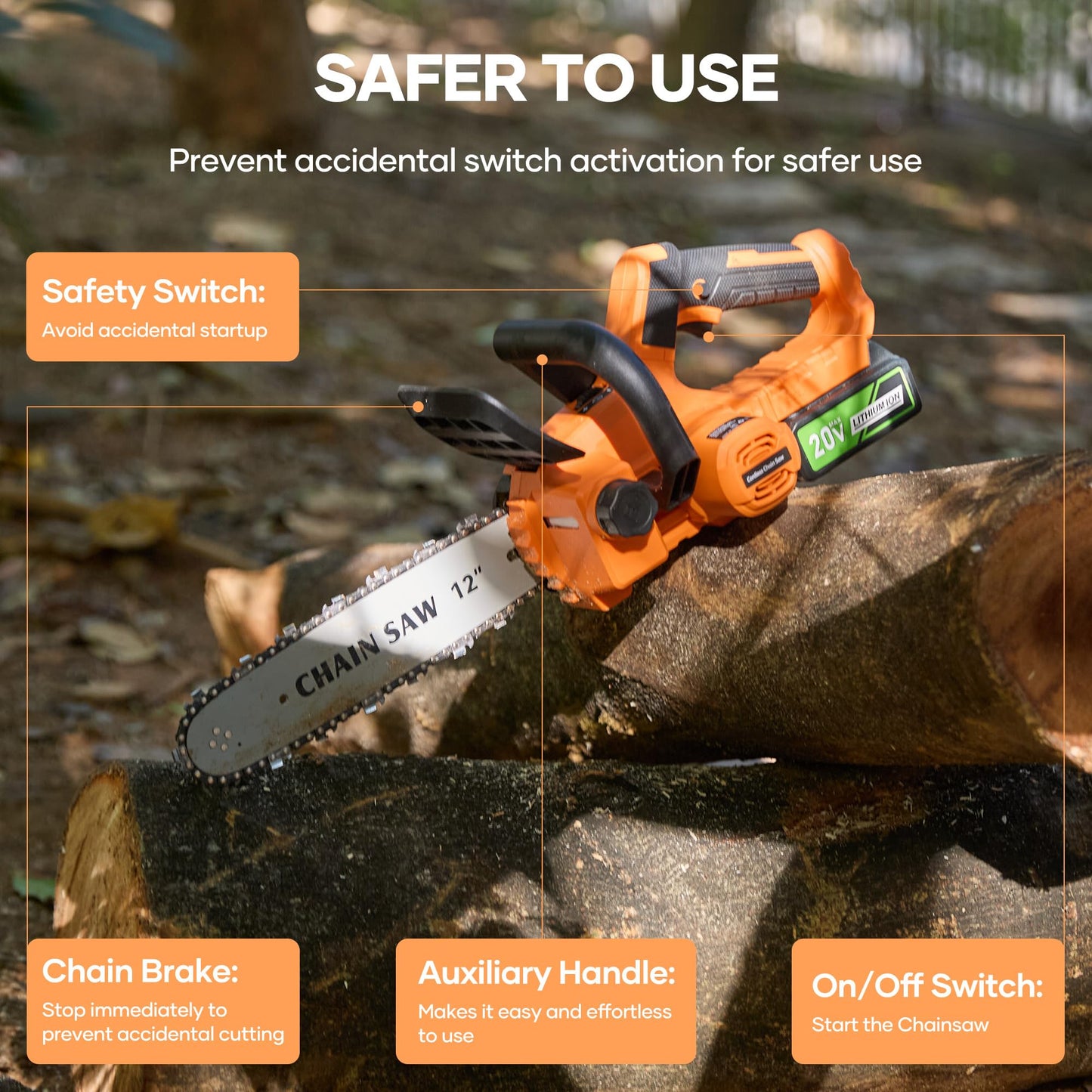 12" Brushless Chainsaw Cordless, 4.0Ah Battery Powered Chainsaw, 4500 RPM, Auto-Oil, Safety Protection, Handheld Chain Saw Cordless for Wood Cutting, Tree Trimming