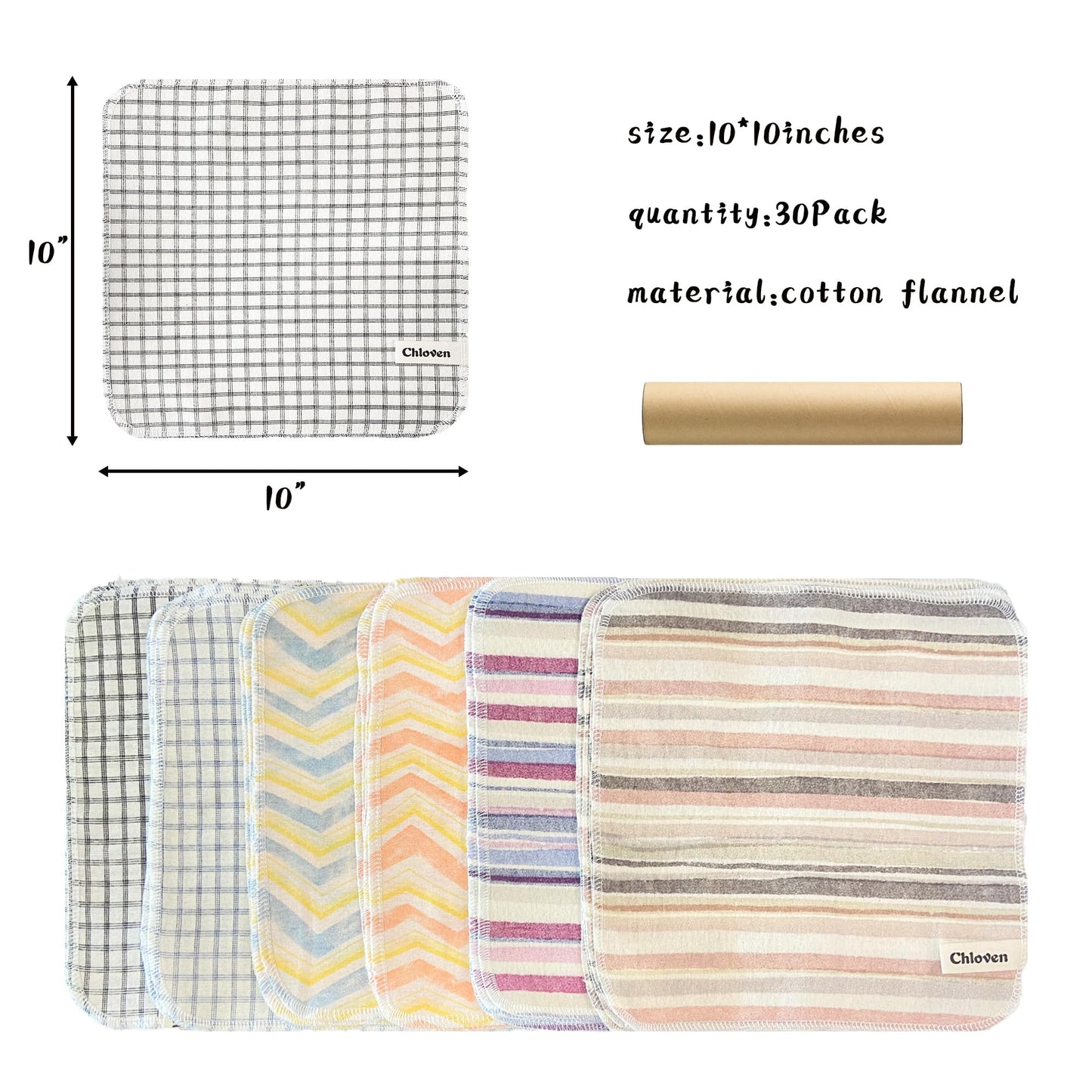 Chloven 30 Pack Reusable Paper Towels, Highly Absorbent Cotton Cloth Washable Paper Towels for Kitchen, Eco Friendly Paperless Towels & Napkins Alternative, Reusable Hand Towels Roll