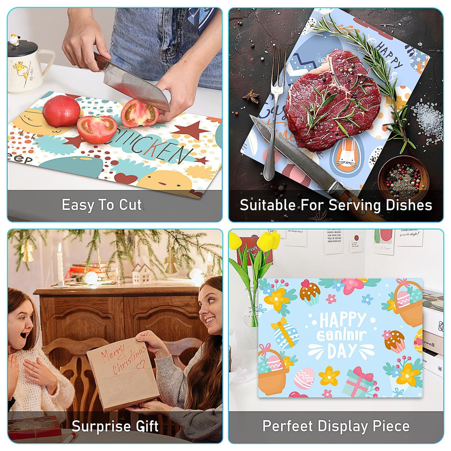 6pcs Sublimation Glass Cutting Board Blanks 15x11 Inch Anti Slip Textured Tempered Glass Chopping Boards Bulk for Kitchen, Heat Press DIY Personalized Gifts for Christmas Housewarming