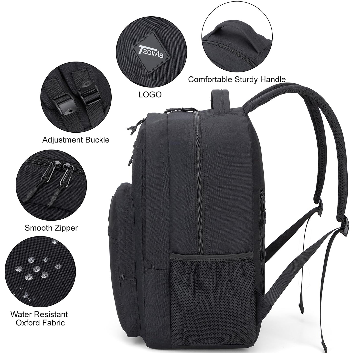 Tzowla School Backpack for Teen Girs and Boys,15.6 Inch Laptop Bookbag for 14-18 Teenage,Lightweight Students Backpacks for College/Campus/High Shool,Water Resistant Casual Daypack(Grey)