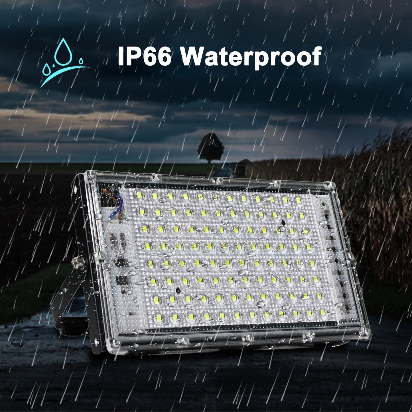 100W Flood Light Outdoor, 4 Pack 10000 Lumens LED Flood Light, 6500K Super Bright Plug in Outdoor Lights, IP66 Waterproof Work Light Exterior Security Lights for Garden, Yard, Garage, Playground
