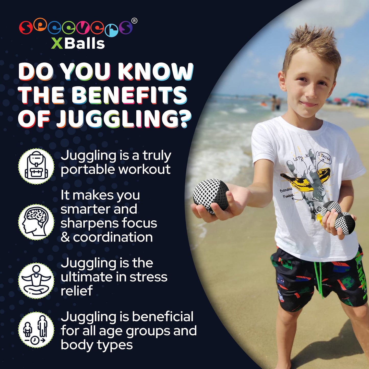Xballs Juggling Balls Professional Set of 3 120g - 14 Beautiful Colors Available - Juggle Balls for Kids Beginners, Adults - 2 Layers of Net 4 Panels Carry Case (Black - White)