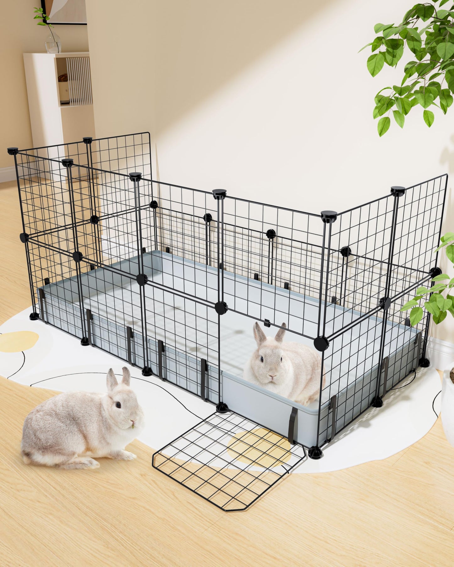 BUCATSTATE 20 Panels Guinea Pigs Cages, Small Animal Playpen with Waterproof Mat, 120 * 60 * 30cm Metal Hedgehog Enclosure with Door for Bunny Rabbit Chinchillas