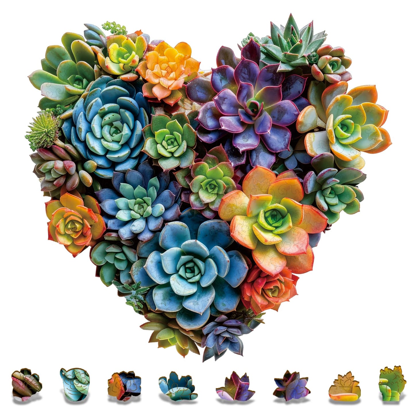 Heart Succulent Wooden Puzzles for Adults, 200 Piece Unique Shaped Wood Jigsaw Puzzles for Adults and Kids, Fun Challenging Puzzles Family Game Gift, Medium 11.7'' x 11.2''