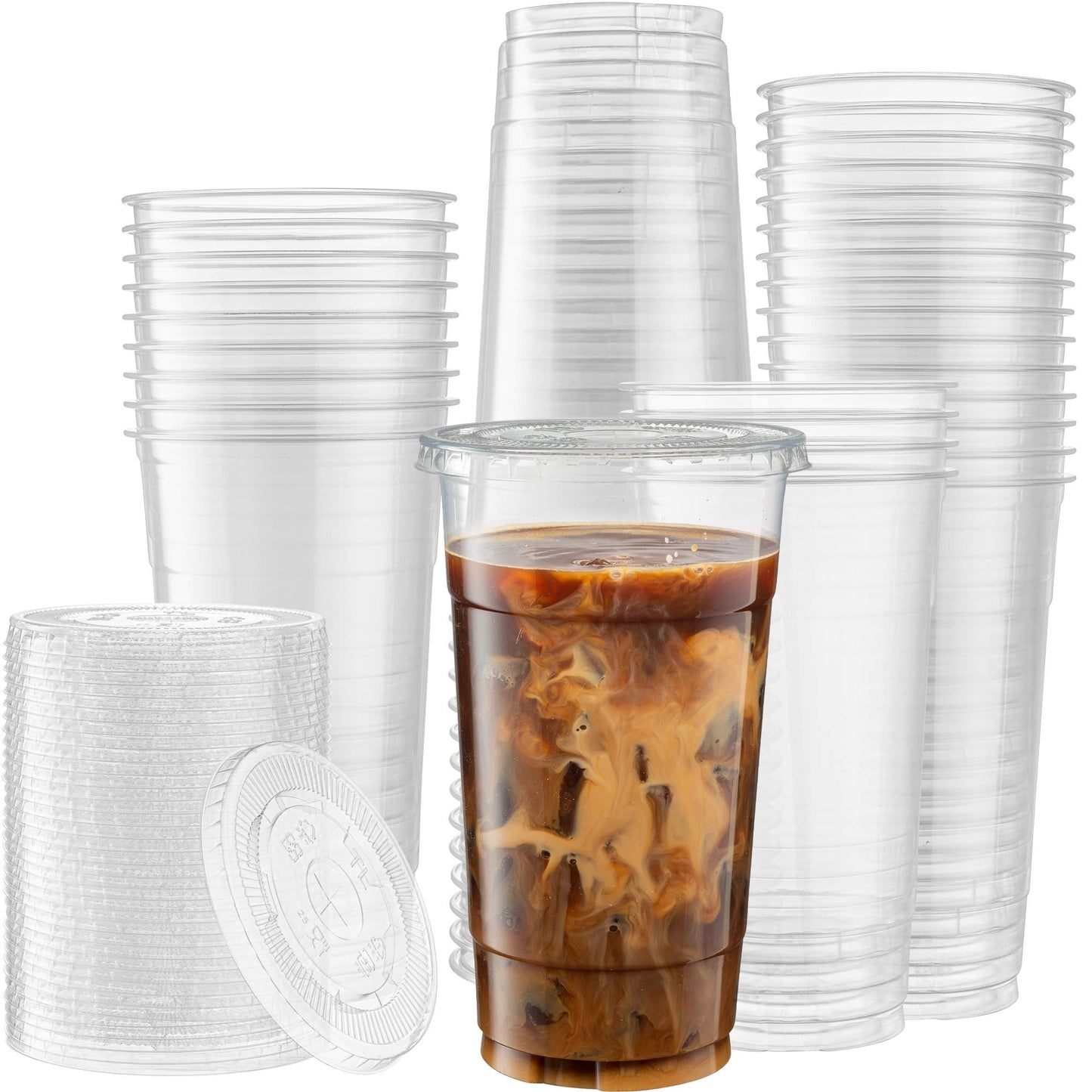 ELEGANT DISPOSABLES Crystal Clear PET Cups With Flat lids for Iced Coffee (32 oz)