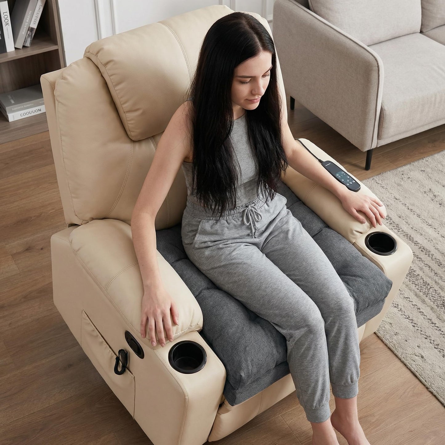 baibu Large Memory Foam Recliner Cushions with Lumbar Support Pillow for Elderly, 20x20x5 Inch Thick Dual-Layer Patent Design Non-Slip Recliner Seat Cushion for Reduce Hip & Lumbar Pain, Dark Grey