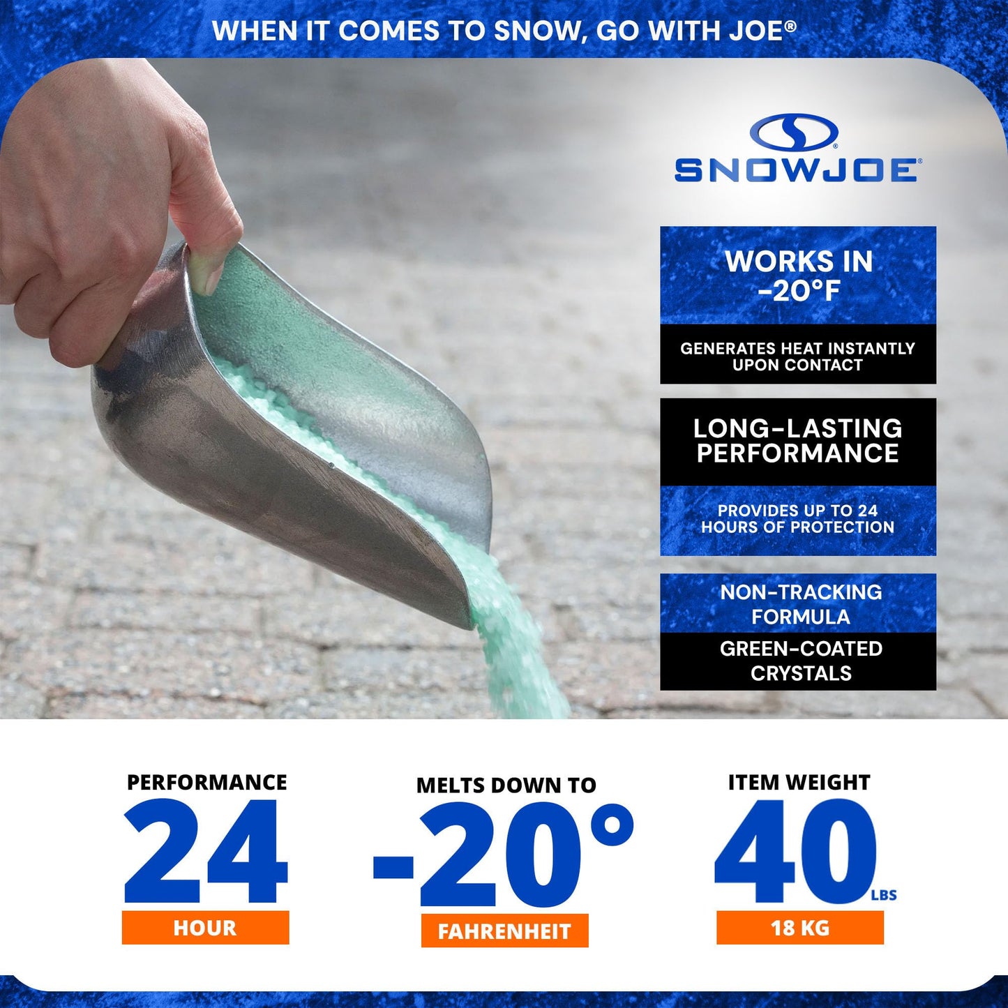 Snow Joe Snow & Ice Melter, Heat-Generating Pellets, Non-Staining Melt, 40 Lb Bag - Fast-Acting Deicer and Remover for Plants, Concrete, Driveway, Sidewalk, and Outdoor Spaces, Eco Clean