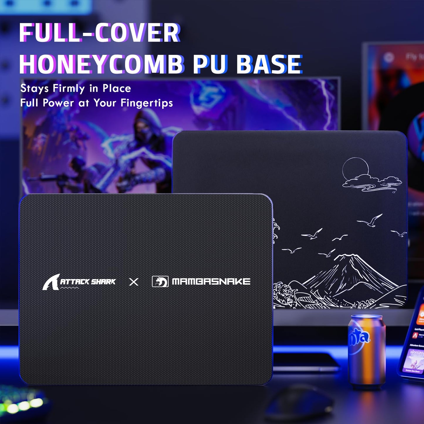 ATTACK SHARK CM05SE Glass Gaming Mouse Pad, 16.14x12.20x0.2in Mouse Mat, Non Slip 9H Hard Mousepads, Nano-Textured Glass Surface with Improved Precision and Speed for FPS Players-Black Wave