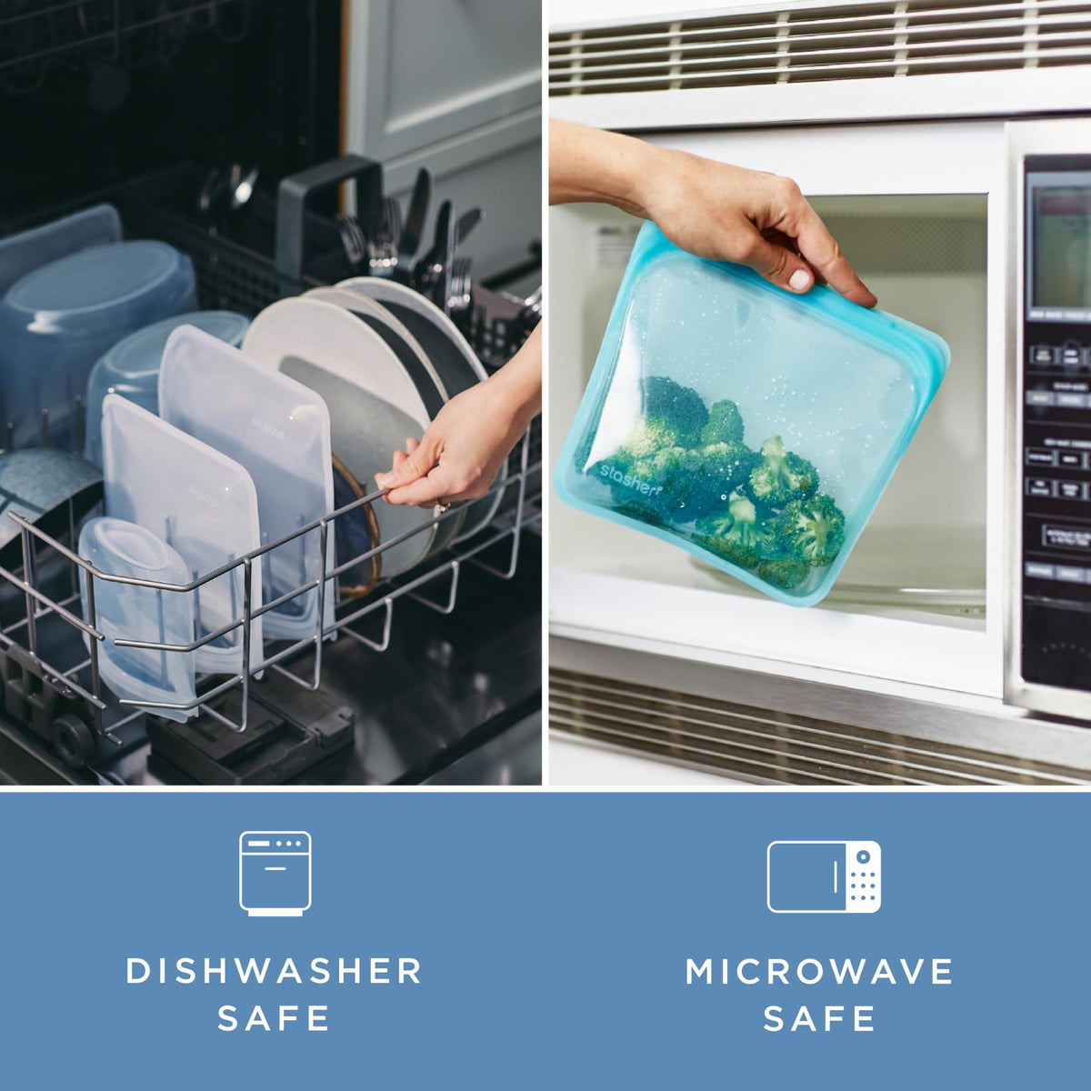 Stasher Silicone Reusable Food Storage Bags, 4-Pack, Reusable Freezer Bags, Microwave, Dishwasher, Oven Safe, Sous Vide, Premium Lunch Containers, Eco Friendly, Snack Bags, Food-safe Silicone, Clear