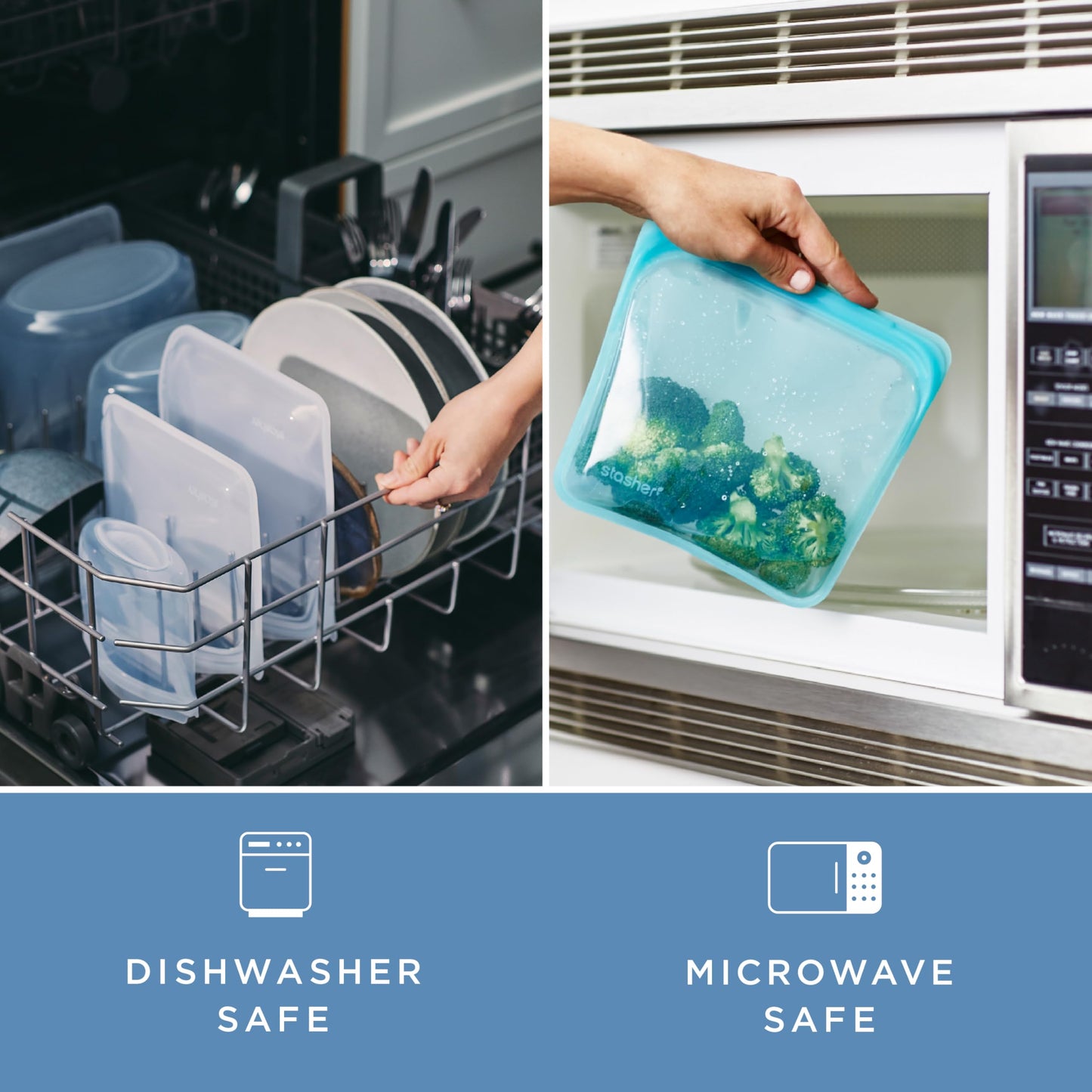 Stasher Premium Silicone Reusable Food Storage Bags, 3-Pack, Multi, Multi-Use Food Storage Bags, Lunch Bag, Travel Containers, BPA Free, Leak-free, Dishwasher-Safe, Eco-friendly