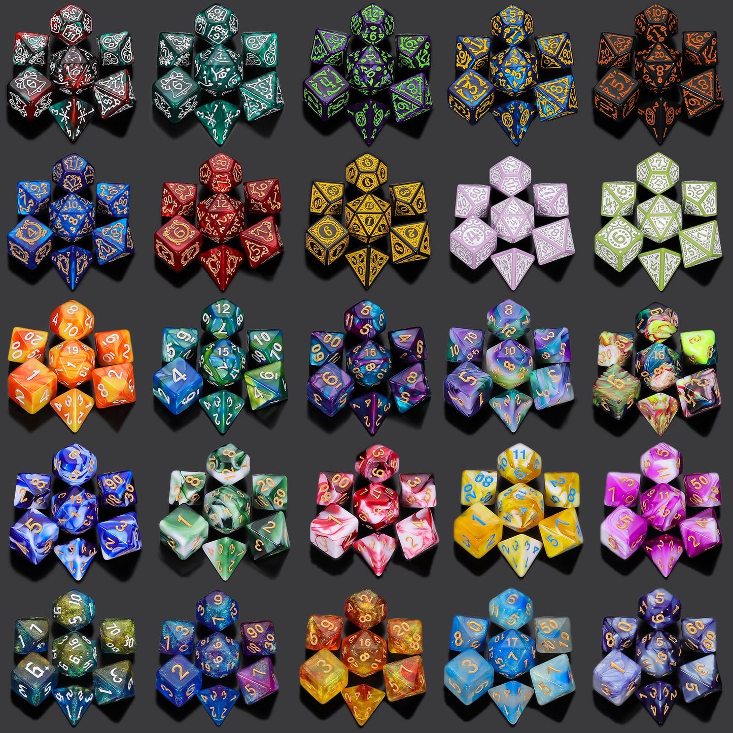 QMAY Mystery Dice Box - 48PCS DND Dice Set, Random Patterns, 6 Surprise Boxes, Polyhedral Dice with Dice Display Tube, D&D Gifts Box for Dungeons and Dragons, RPG, MTG,Role Playing Table Game