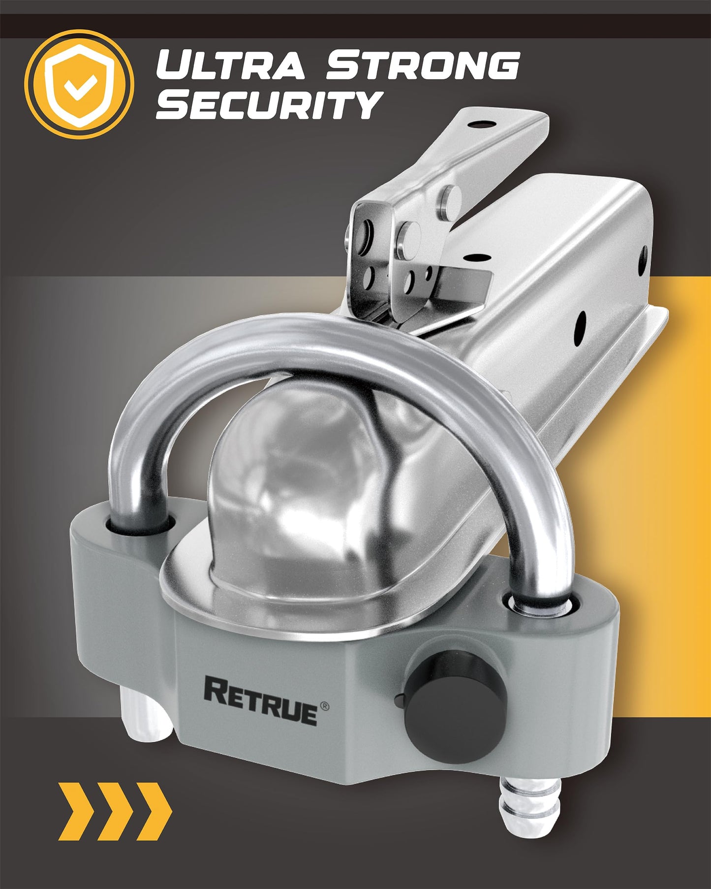 RETRUE Universal Coupler Lock Trailer Locks Ball Hitch Trailer Hitch Lock Adjustable Security Heavy-Duty Steel Fits 1-7/8 Inch, 2 Inch, 2-5/16 Inch Couplers, Grey