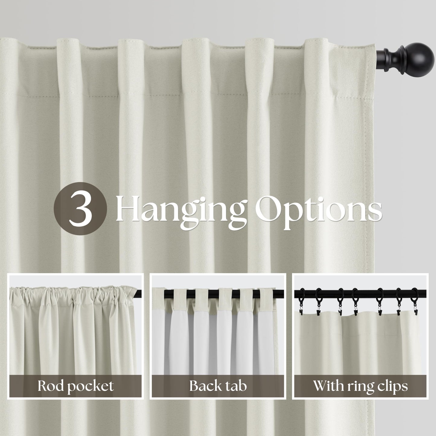 Black Out Linen Curtains for Bedroom 96 Inches Long Pleated Back Tab Rod Pocket Living Room Drapes Thermal Insulated with White Backing Blackout Linen Curtains 2 Panels Set 52x96 Inches White Ivory