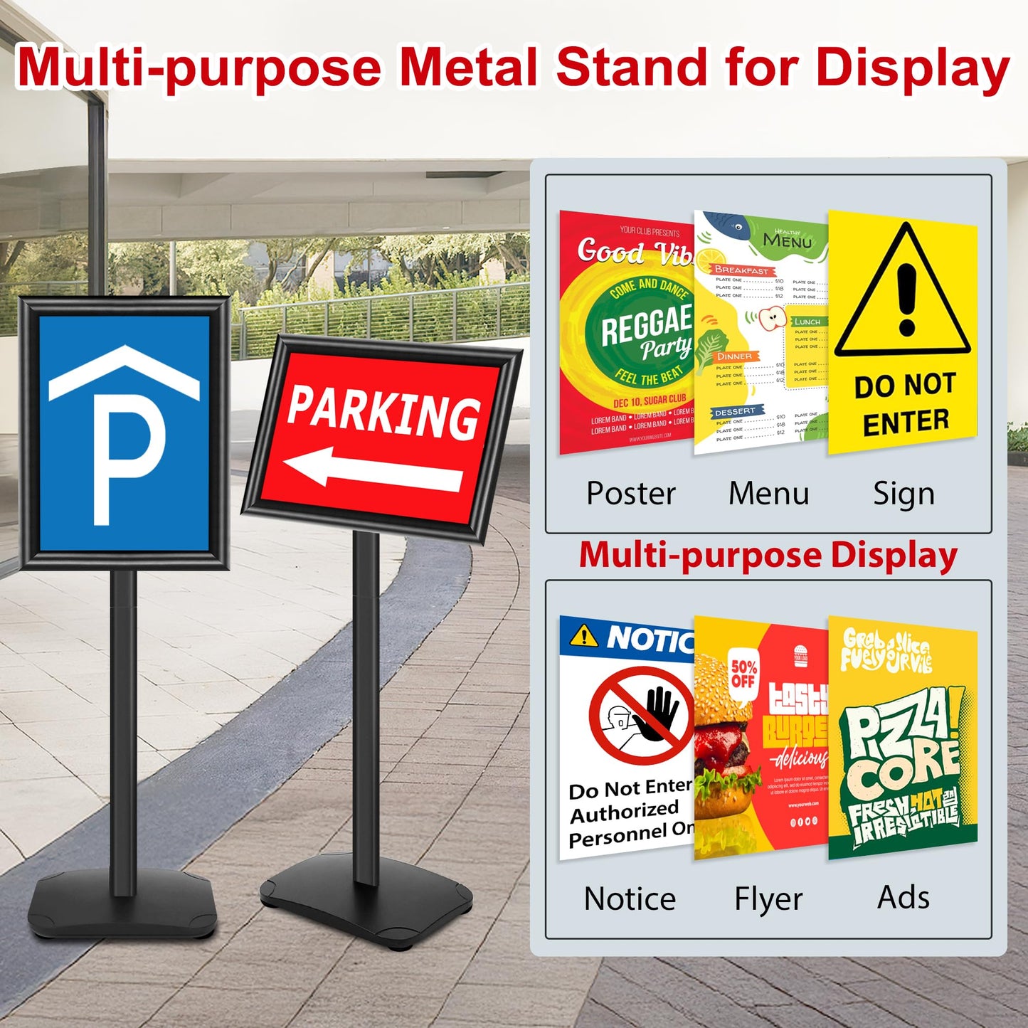 VAIIGO Pedestal Sign Stand for Display, 11 x 17 inches Adjustable Floor Standing Sign Holder with Heavy Base & Snap Frame for Indoor Outdoor Menu Flyers Signage Poster Display Stand, Black