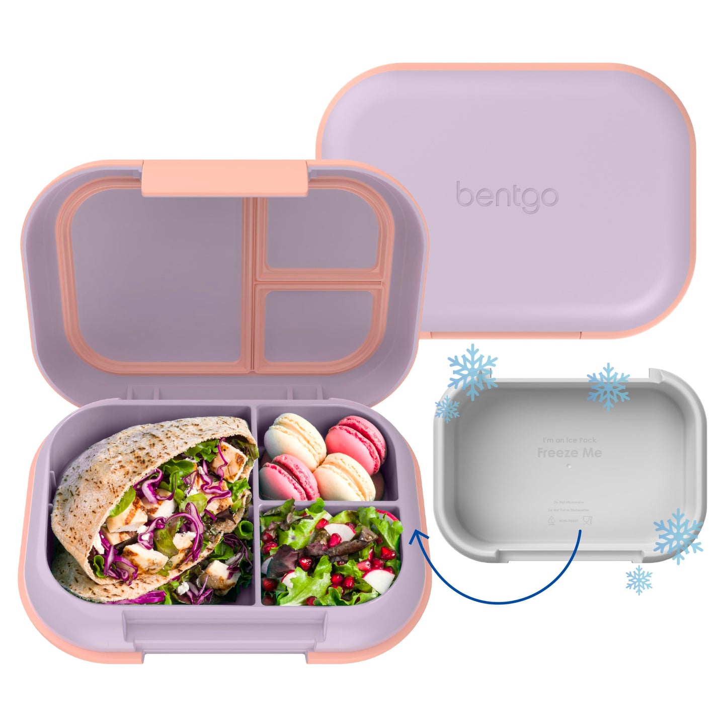 Bentgo Chill Max Leak-Proof XL Lunch Box - Included Ice Pack Keeps Food Cold; 5-Cup Capacity for Adults & Ages 8+, 3 or 4 Compartment Bento Box, BPA-Free, Dishwasher Safe (Lavender & Peach Blossom)