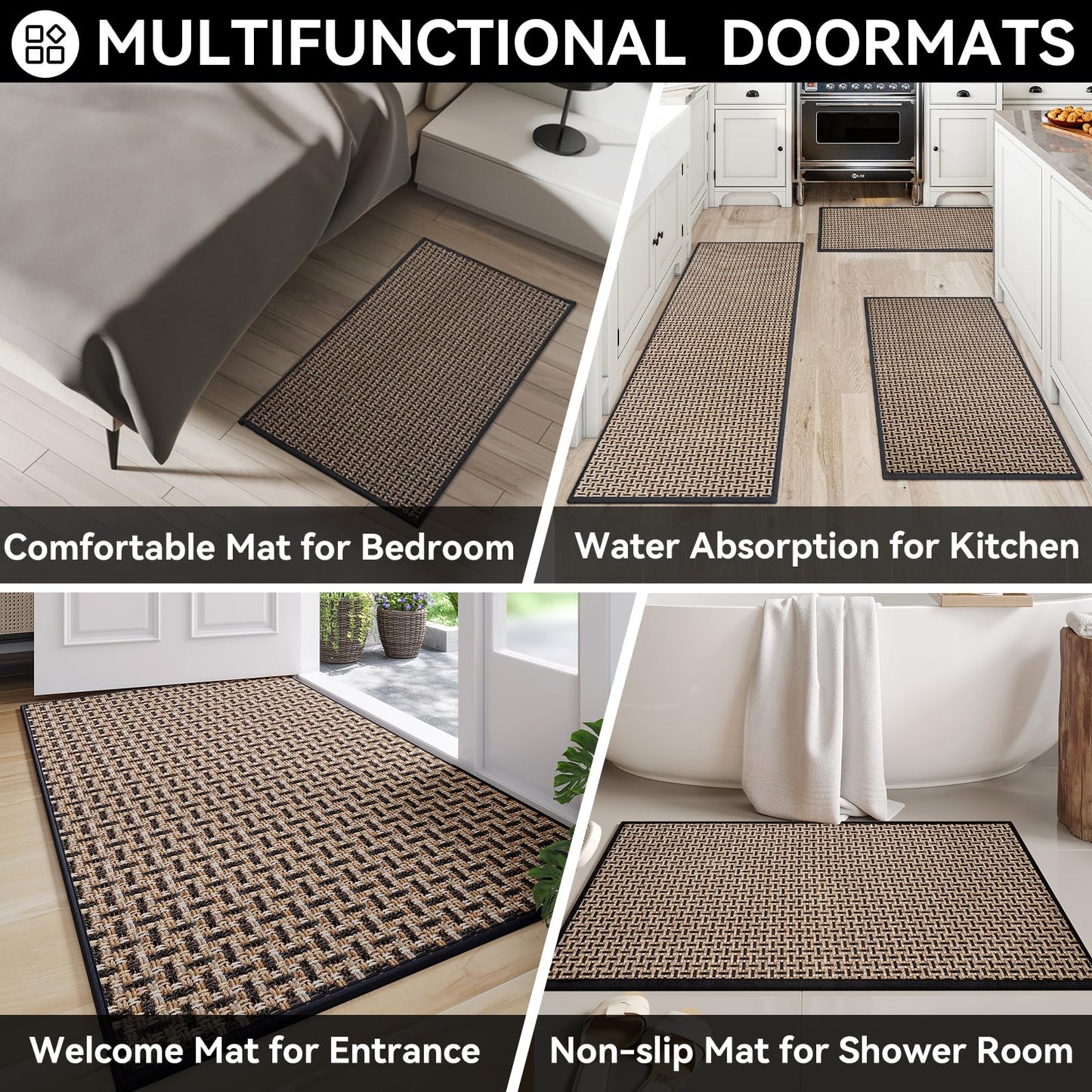 YDKGL Door Mat 24x72 Dirt Resistant and Absorbent, Non-Slip Rubber Backing Floor Mats, Easy Clean Low-Profile Doormat for Entryway, Front Door, Inside Entrance Black