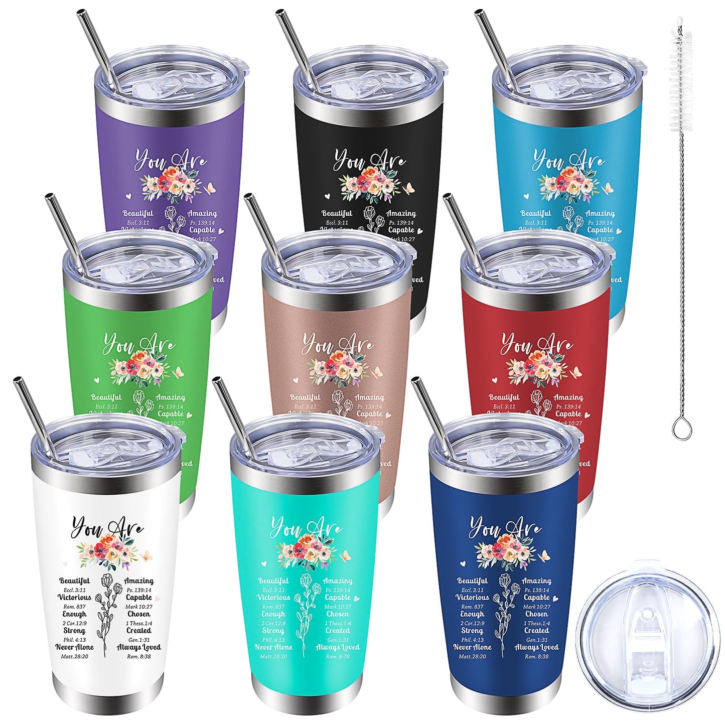 9 Pack Christian Gifts for Women Tumbler Cup Bulk 20 oz Bible Verses Cup Inspirational Insulated Tumblers Stainless Steel Tumblers with Lids and Straw for Women Teachers Friends Employees
