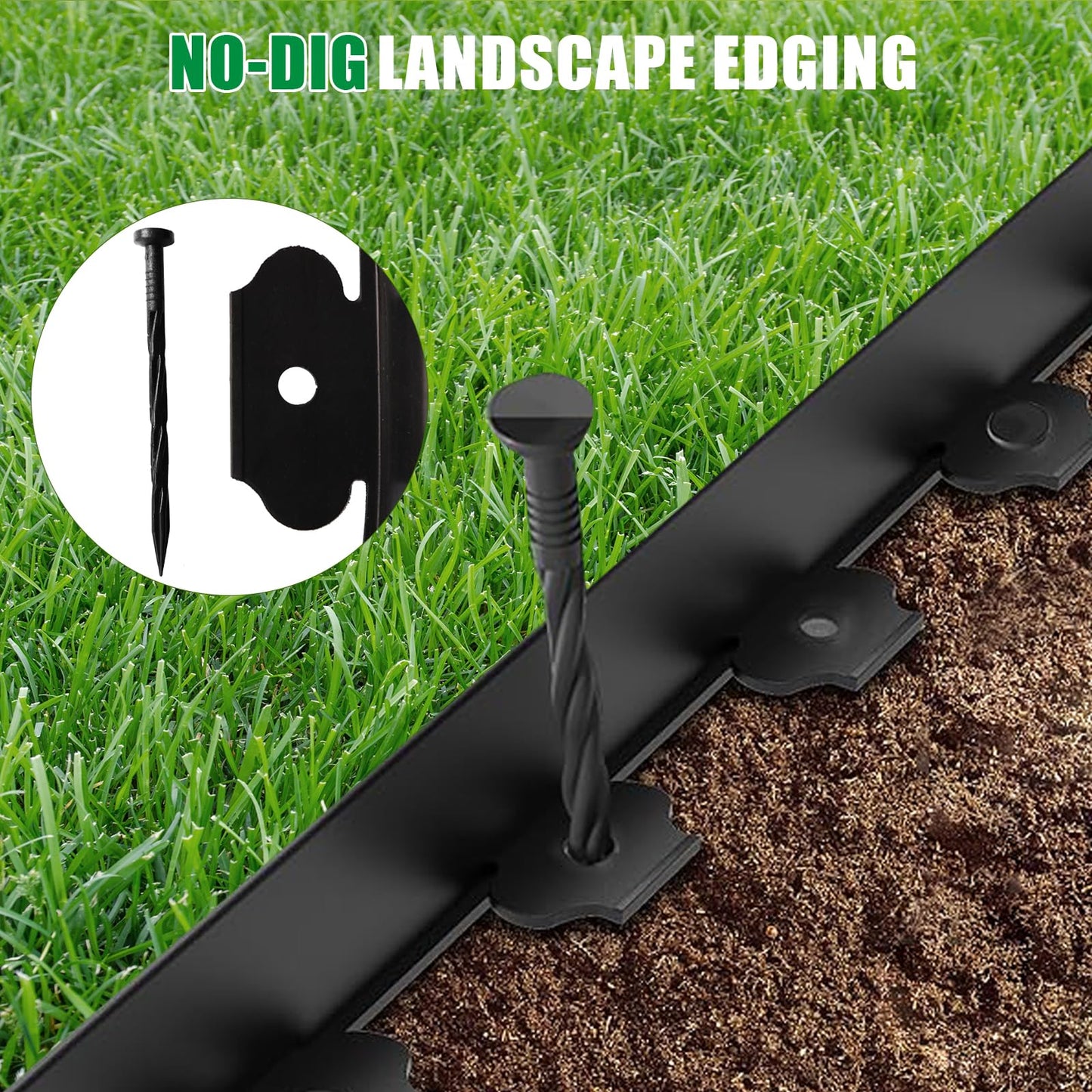 33Ft Garden Edging Kit with 100 Spikes - 4 Inch Tall Flexible Landscape Border for Flower Beds, Lawn, Yard & Landscaping, Black
