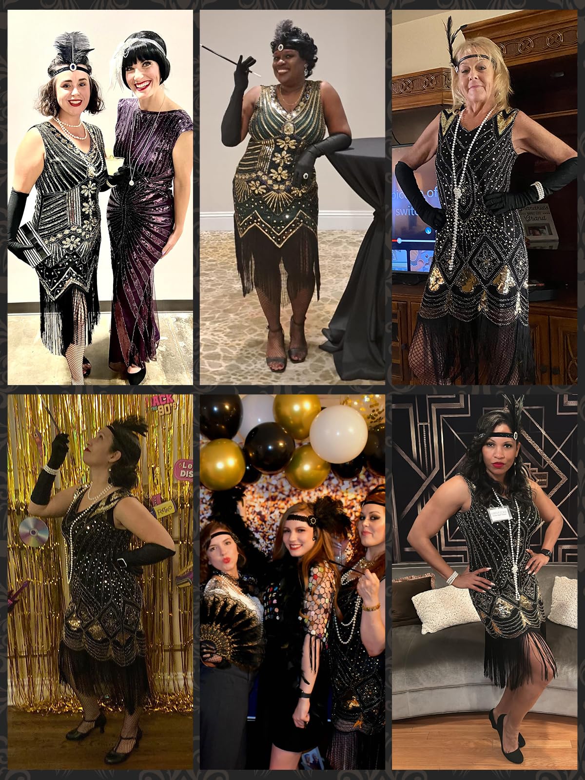 PLULON 1920s Dresses for Women, Sequin Fringed Gatsby Flapper Cocktail Dresses with 20s Accessories Set, Roaring 20s Costumes