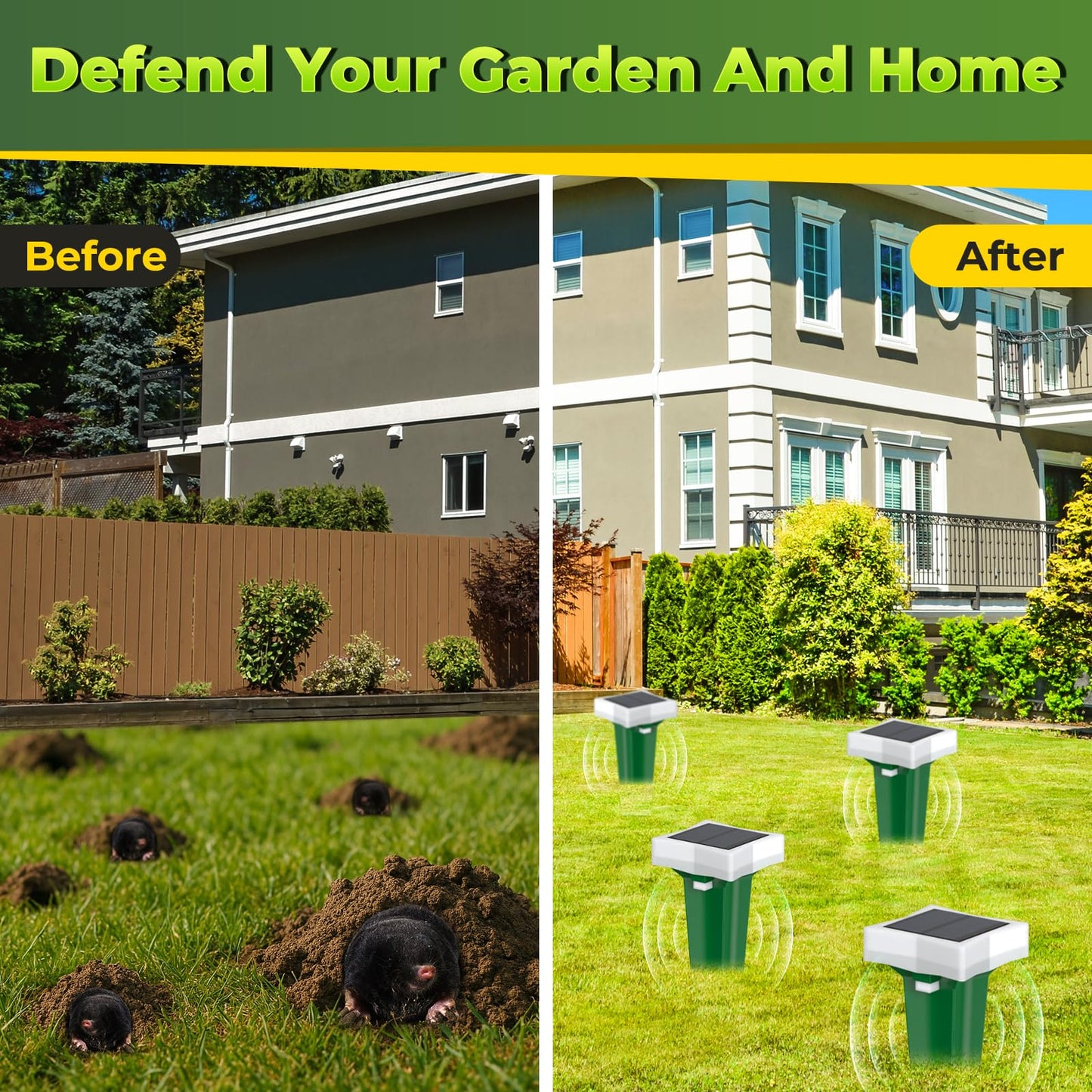 Animal Deterrent Devices, 2 Pack Solar Powered Mole Repellent Raccoon Cat Repeller, Outdoor Waterproof Squirrel Repellent Bird Repellent Devices Outdoor Deer Deterrent Devices 400 Hz