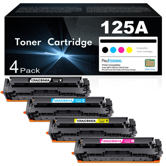 125A Toner Cartridges 4 Pack High Yield (with chip) Replacement for HP Color MFP CM1312 CM1312nfi Pro CP1215 CP1518ni CP1515n Series Printer Ink (Black Cyan Yellow Magenta)
