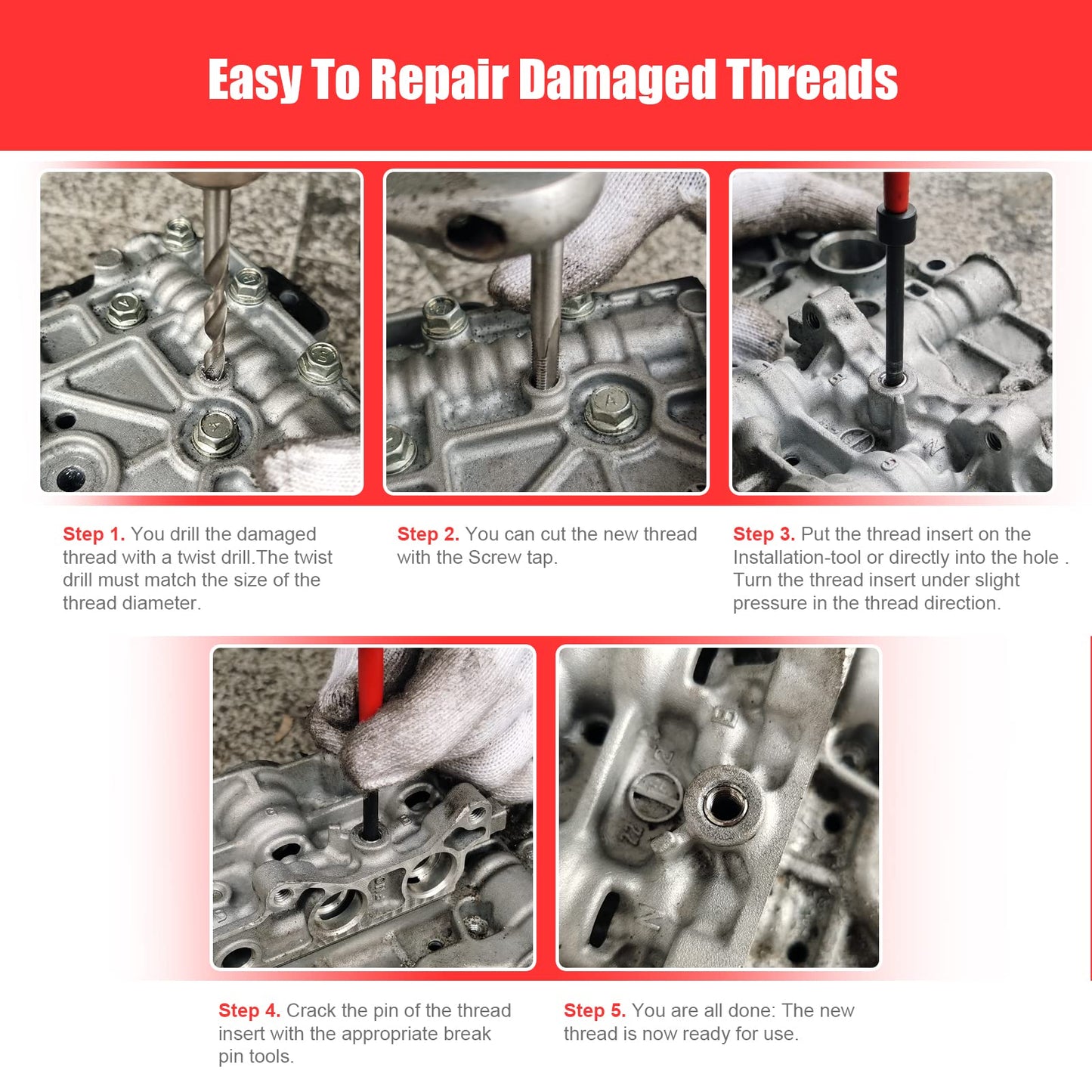 BILITOOLS Helicoil Thread Repair Kit Metric, 131-Piece HSS Drill Heli Coil Repair Kit M5 M6 M8 M10 M12