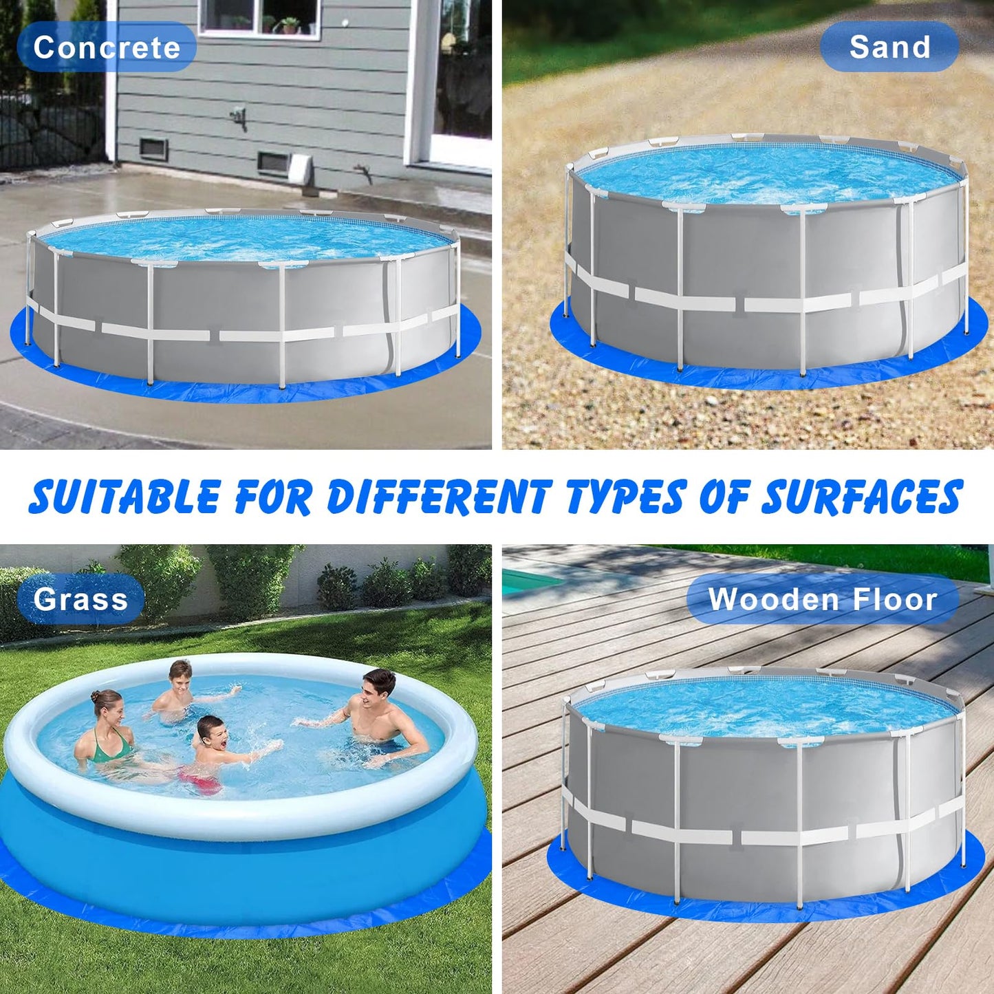 ACRSIKR Round Pool Liner, 15 FT Pools Mats Pad for Above Ground Swimming Pool Outdoor Pool Tarp Liner