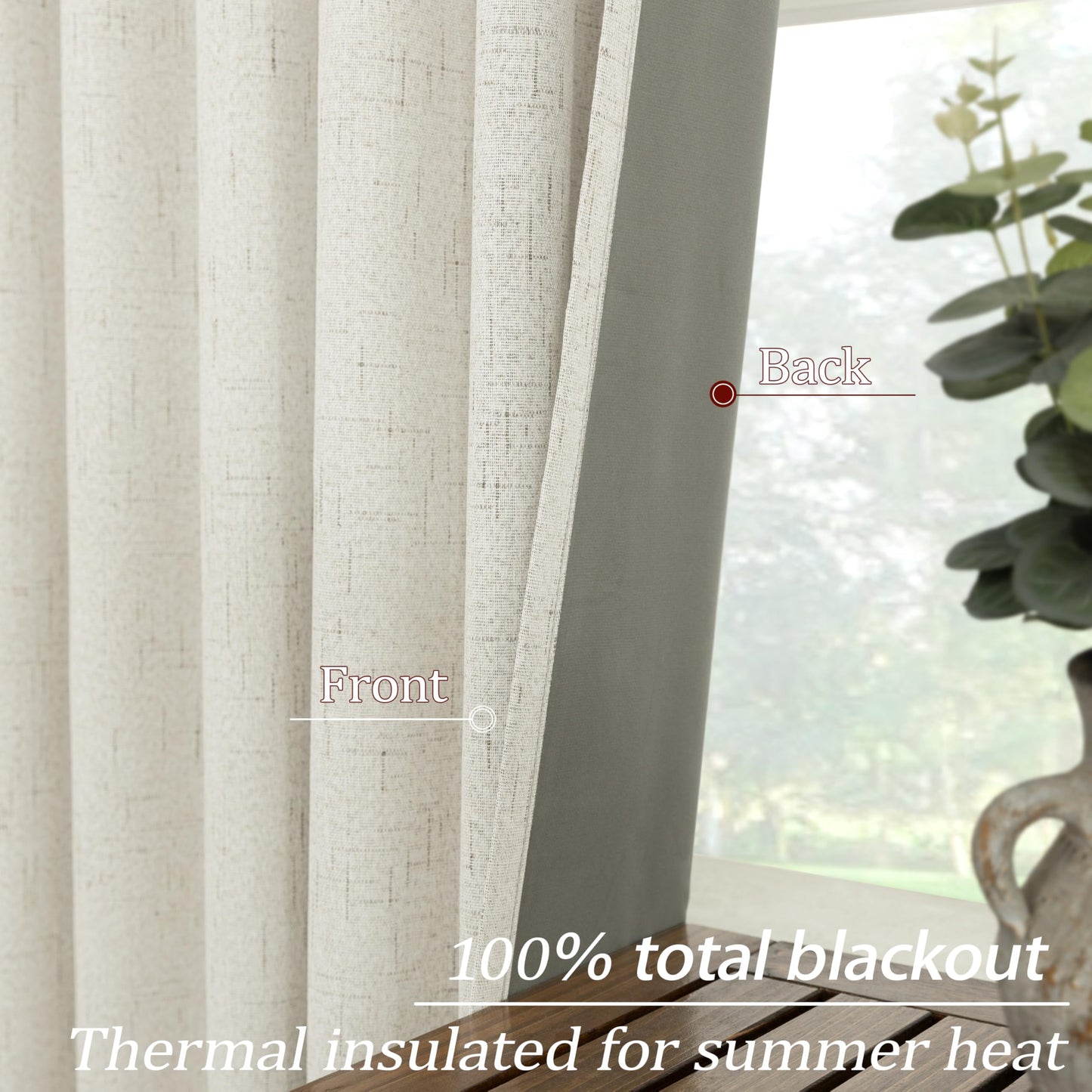 Blackout Curtains 2 Panels 84 Inch Long for Bedroom, Black Out Thermal Curtains, Rideau Salon Opaque, Cream Linen Farmhouse Sound Proof Curtains for Living Room