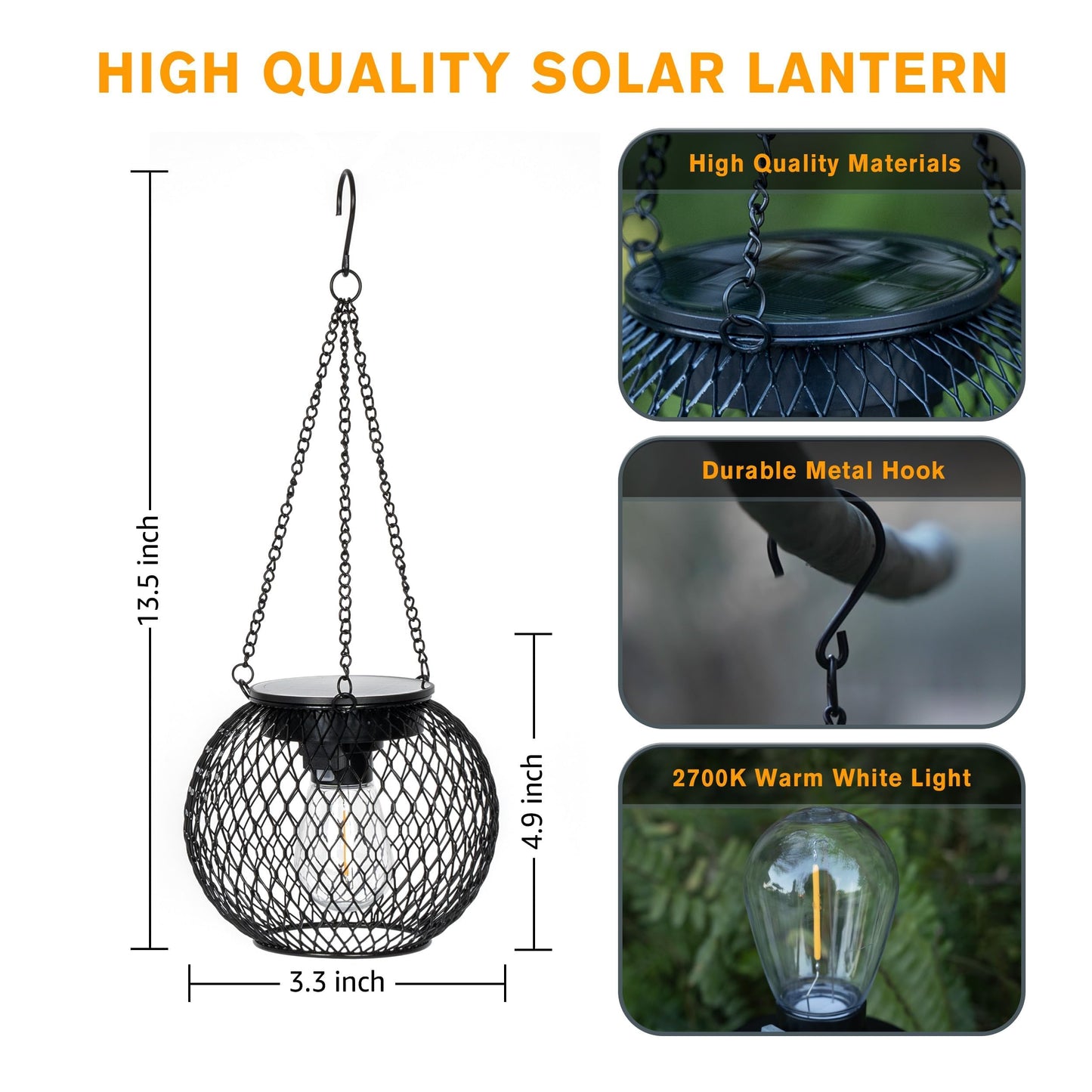 SyouHome Solar Lanterns Outdoor, 4 Pack Brighter Metal Solar Hanging Lanterns, IP65 Waterproof Solar Lights Outdoor, Gardening Gifts & Decor for Garden Yard Patio Pathway