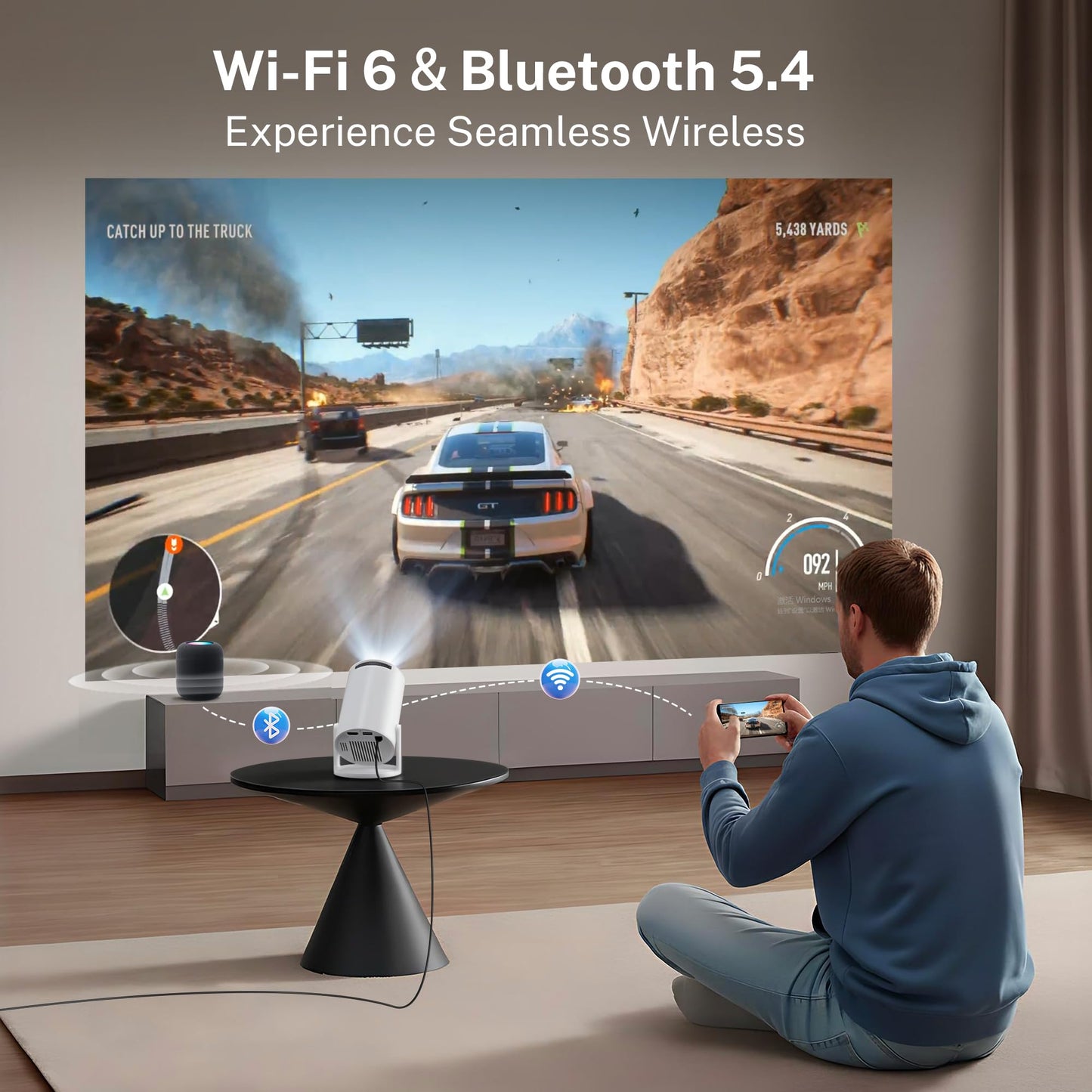 LYNCAST Mini Projector Portable Small Projecteur Portatif [Built-in Apps & 2026 Upgraded] Smart Movie Projector with WiFi 6 and Bluetooth 5.4 Auto Keystone, Compatible with HDMI/USB/iOS HY300Pro+