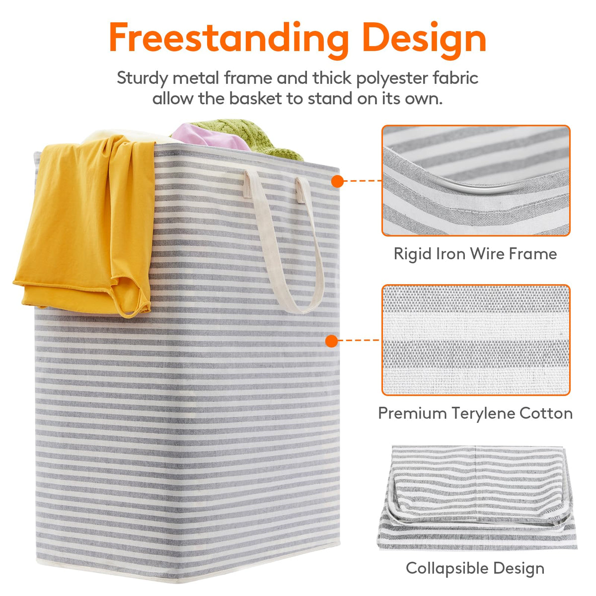 Lifewit 3-Pack 125L Freestanding Laundry Hamper, Large Collapsible Laundry Baskets with Easy Carry Extended Handles, Waterproof Clothes Hamper in Bedroom, Bathroom, Laundry Room, College Dorm, Grey