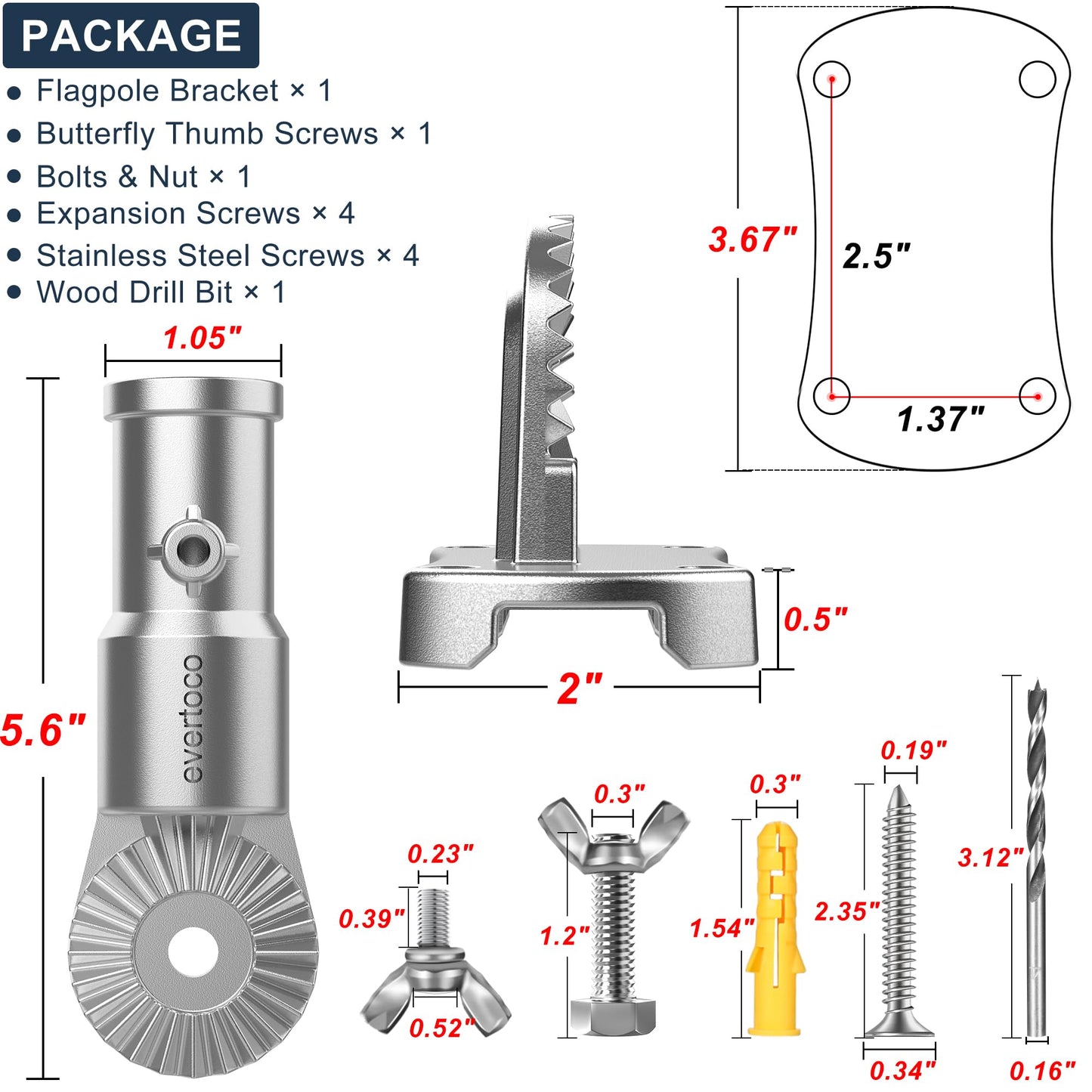 evertoco Flag Mast Holder 2 in 1 Multifunctional Bracket Adjustable 180° Heavy Duty 304 Stainless Steel Flag Holder for Home Wind and Rust Resistant Inner Diameter 2.5cm