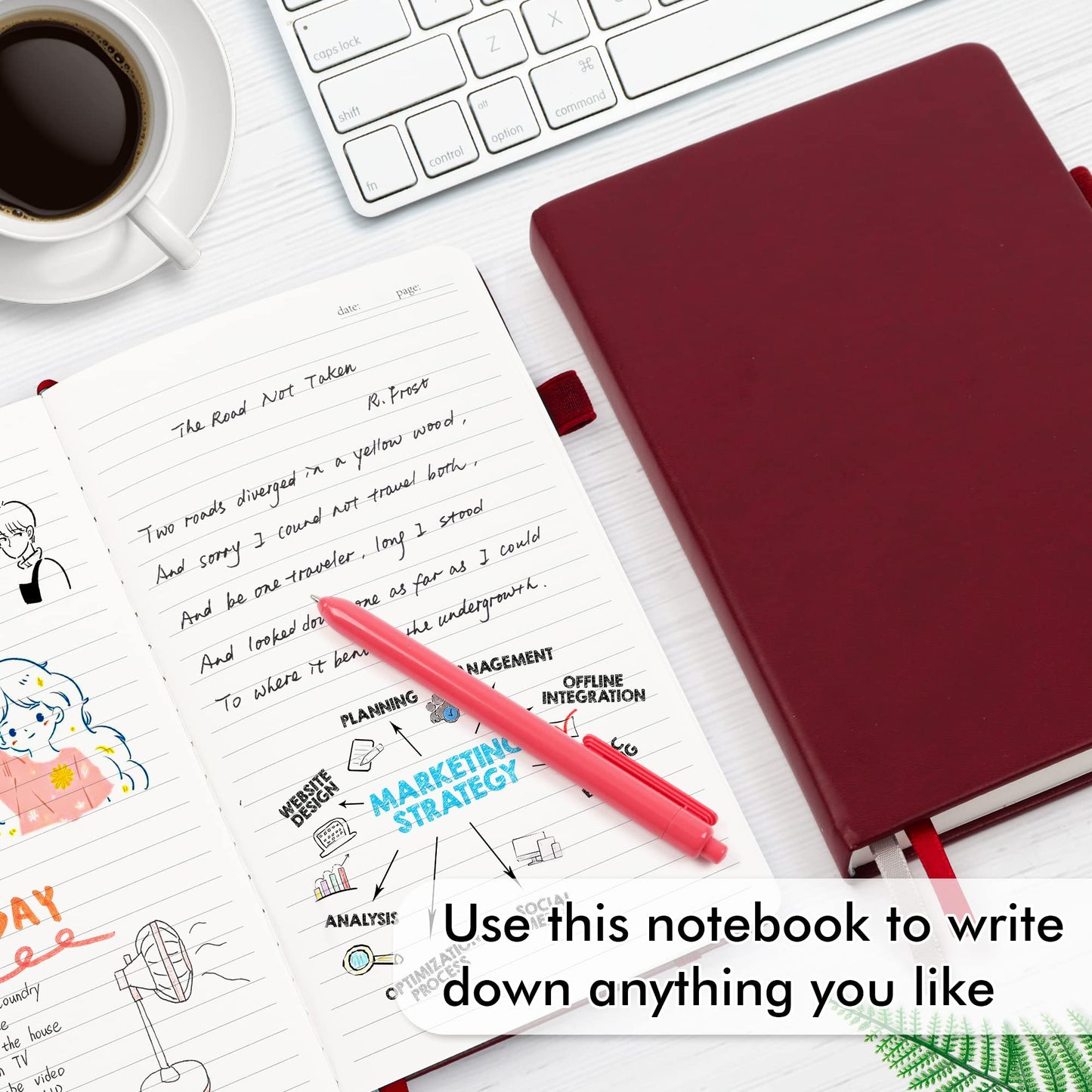 5 Pack Notebooks Journals Bulk with 5 Black Pens, Feela A5 Hardcover Notebook Classic Ruled Lined Journal Set with Pen Holder for School Business Journaling Note Taking, 120 GSM, 5.1”x8.3”, Wine