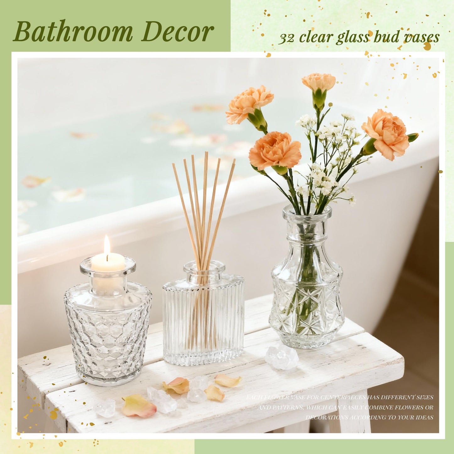 Der Rose 32pcs Small Glass Bud Vases Bulk, Clear Flower Vases for Home Dining Table & Wedding Centerpieces Decor