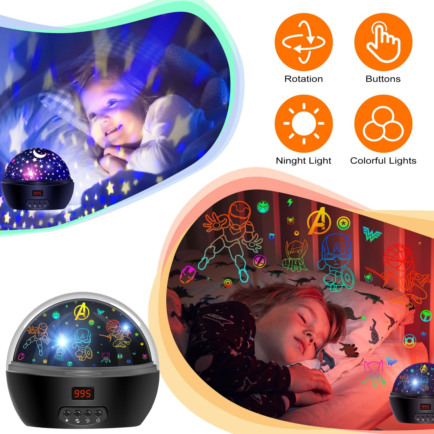 Kid Light Projector Superhero Toys for Boys 5-7 Avengers Night Light Projector with Timer for Kids Room, 360 Degree Rotation Toddler Night Lights Star Projector