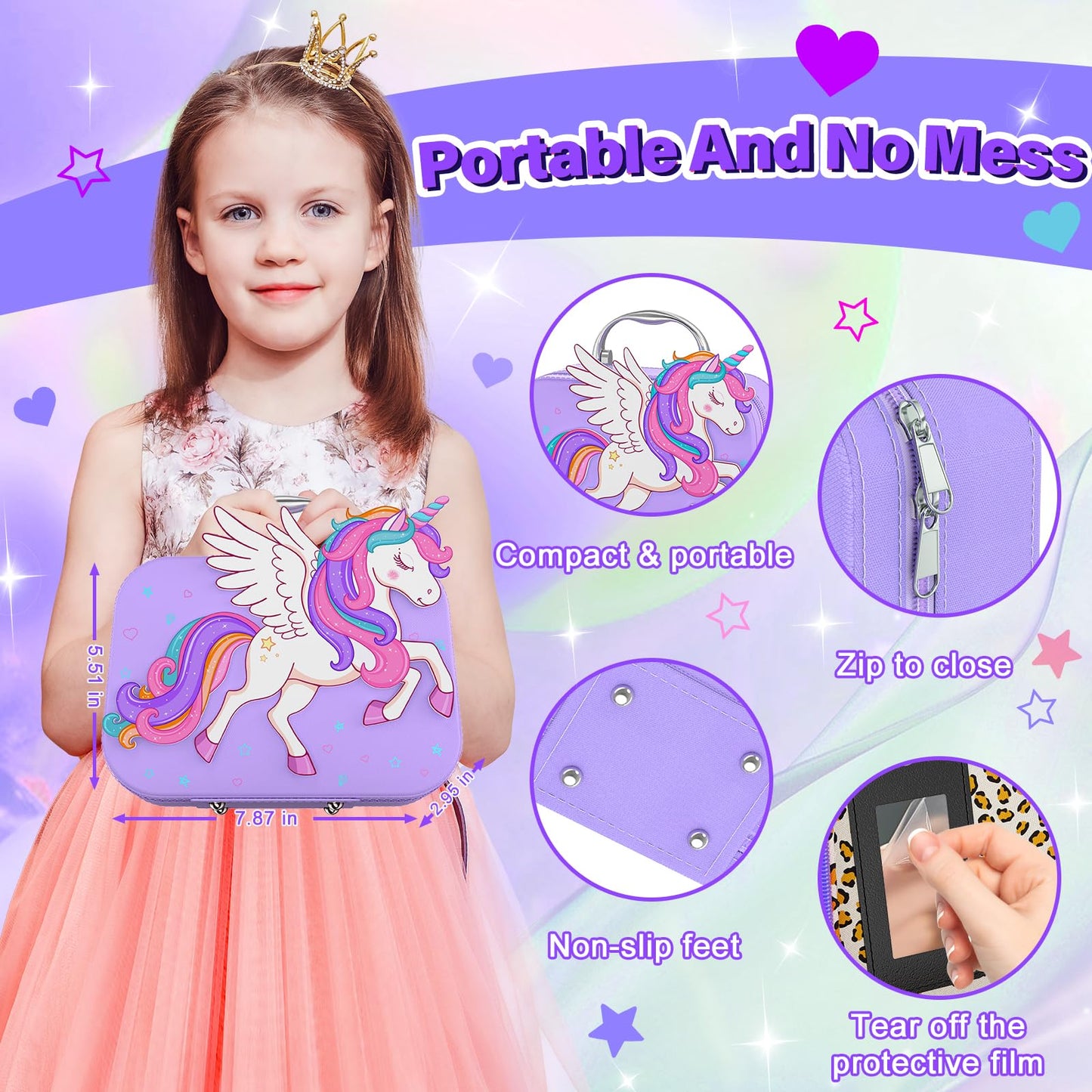 Glisiol Kids Nail Polish Set for Girls Toys, Washable Quick-Dry Toddler Nail Art Kit with Air Cooling Dryer and Cosmetic Case, Christmas or Birthday Gifts for Girls Ages 3 4 5 6 7 9 10 11 12-Purple