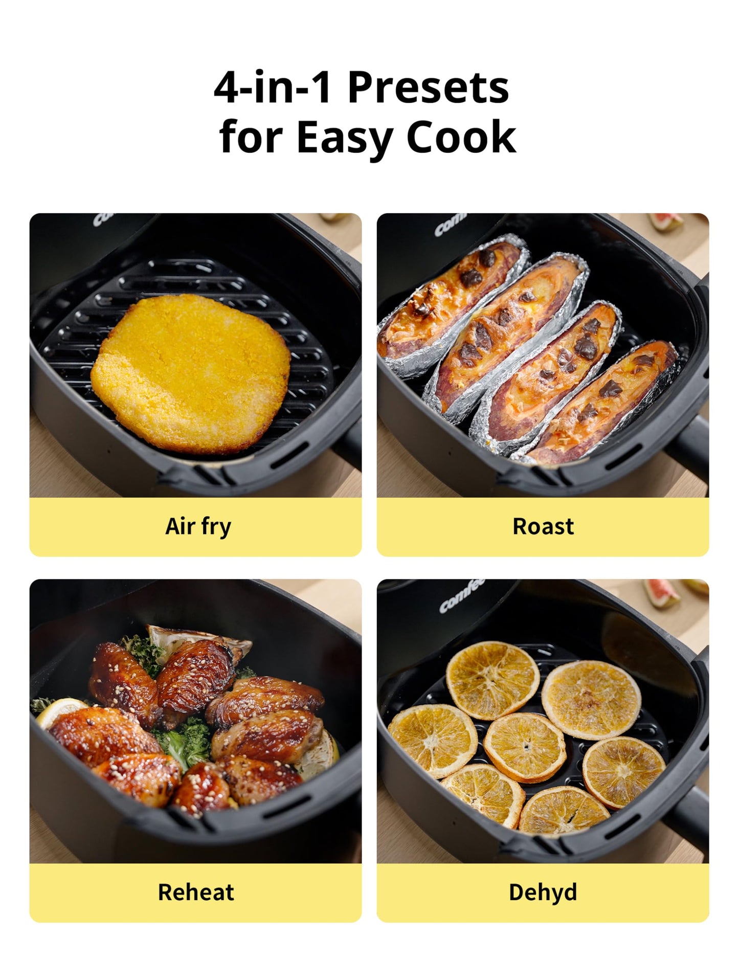 COMFEE' 2.1Quart Compact Digital Air Fryer with Touch Screen, 360-Degrees Hot Air Circulation, Ceramic Basket, and 4 Cooking Presets