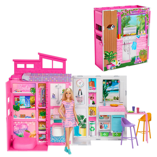 Barbie Doll and House Playset, Getaway House with 4 Play Areas Including Kitchen, Bathroom, Loft Bedroom and Lounge, 11 Decor Accessories