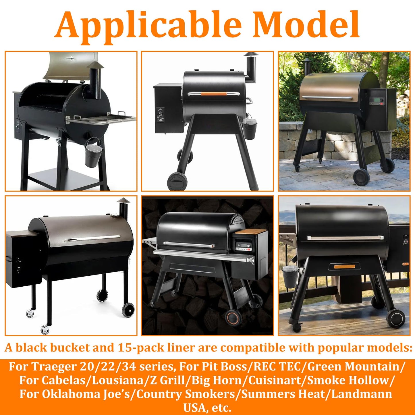 Grill Bucket for Grease Traeger Grease Bucket with 15 Tin Liners Rust-Proof Iron Alloy Drip Grease Can Tin Liners Compatible for Traeger 20/22/34 Series 15x14.3 cm